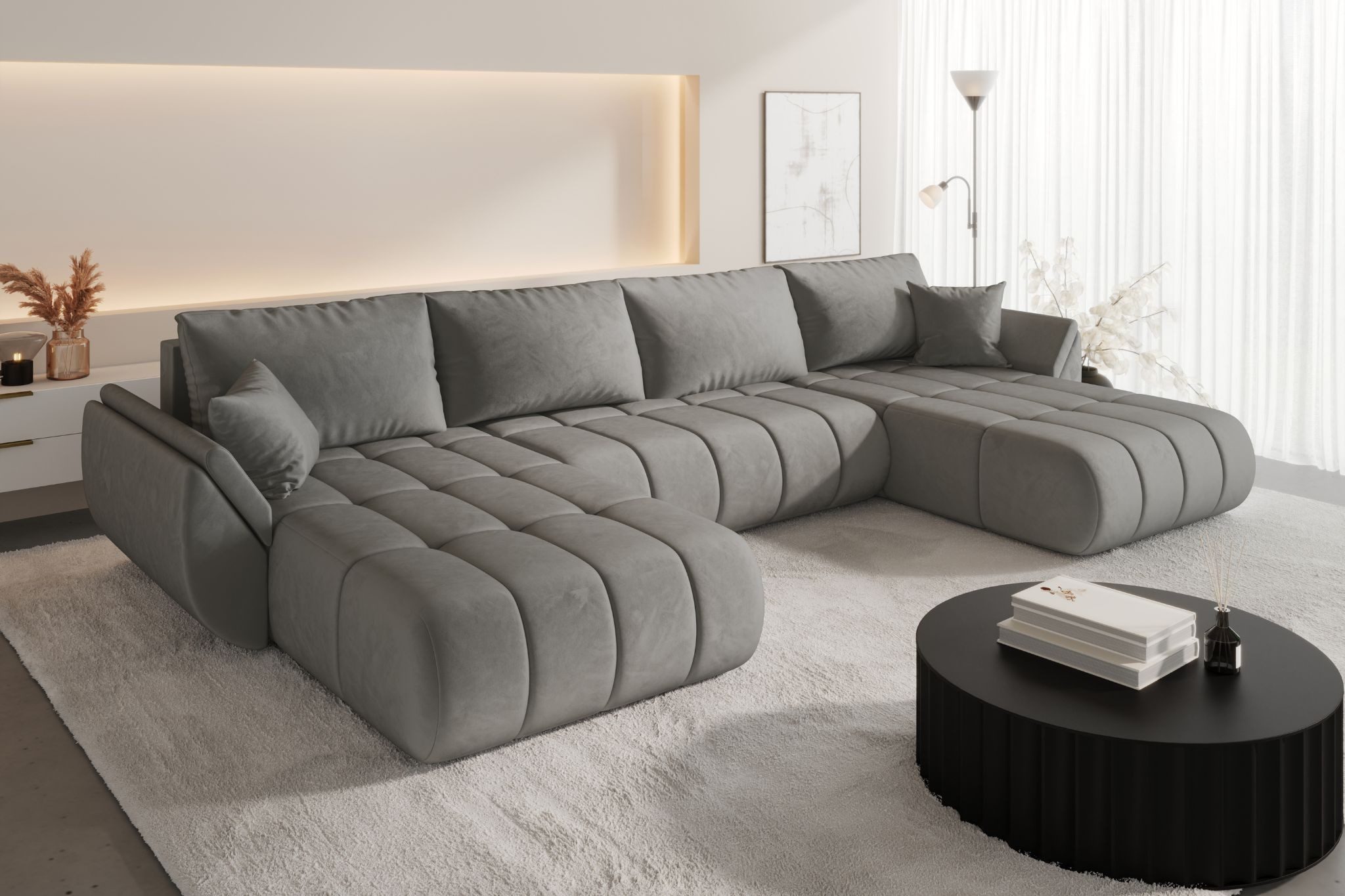 Kaiser Möbel Ecksofa TOKYO U PREMIUM im Veloursstoff Monolith,Schlaffunktion und Bettkasten, Ecksofa U-Form, U-Form,Wasserabweisender Veloursstoff Monolith
