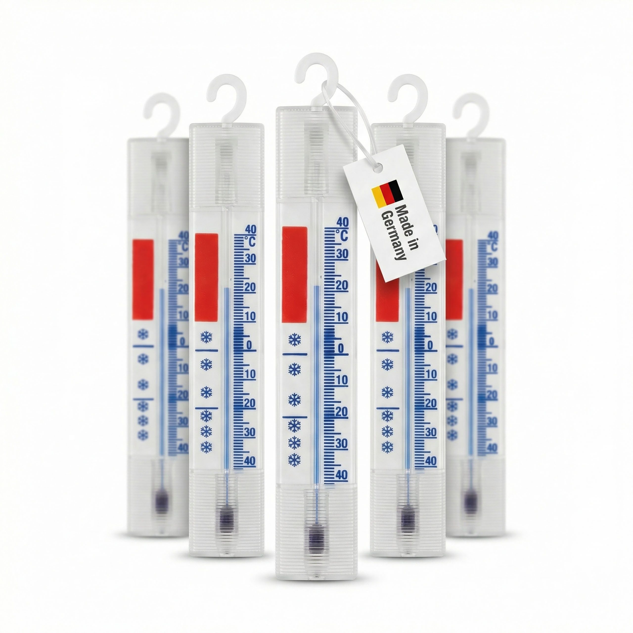 Lantelme Kühlschrankthermometer Analog mit Haken Gefrierschrankthermometer Kühlschrank Thermometer, 5-tlg., Made in Germany, Stückzahl Wählbar, mit Haken zum aufhängen, + - 40°C