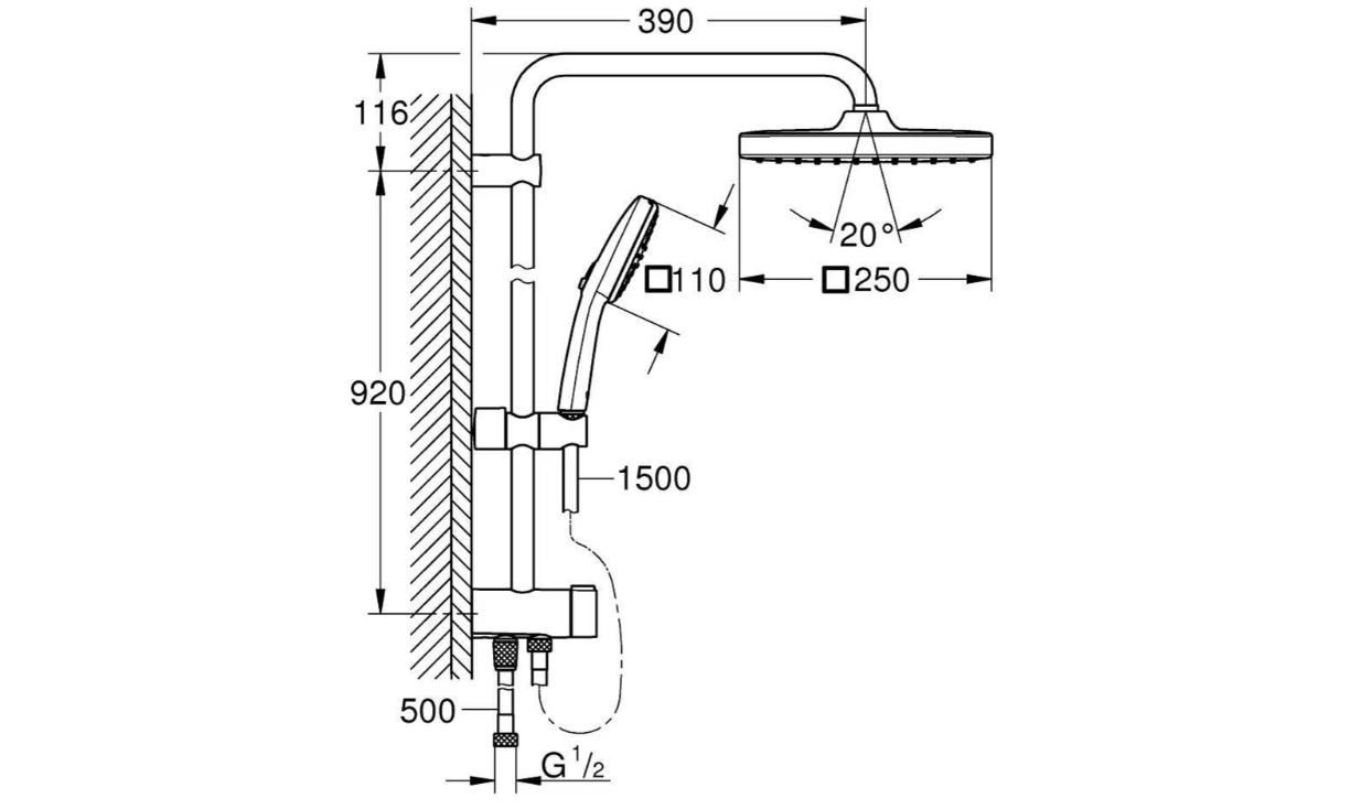 Grohe Duschsystem Vitalio Comfort 250 Flex Duschsystem, Quickfix, chrom (26986001)