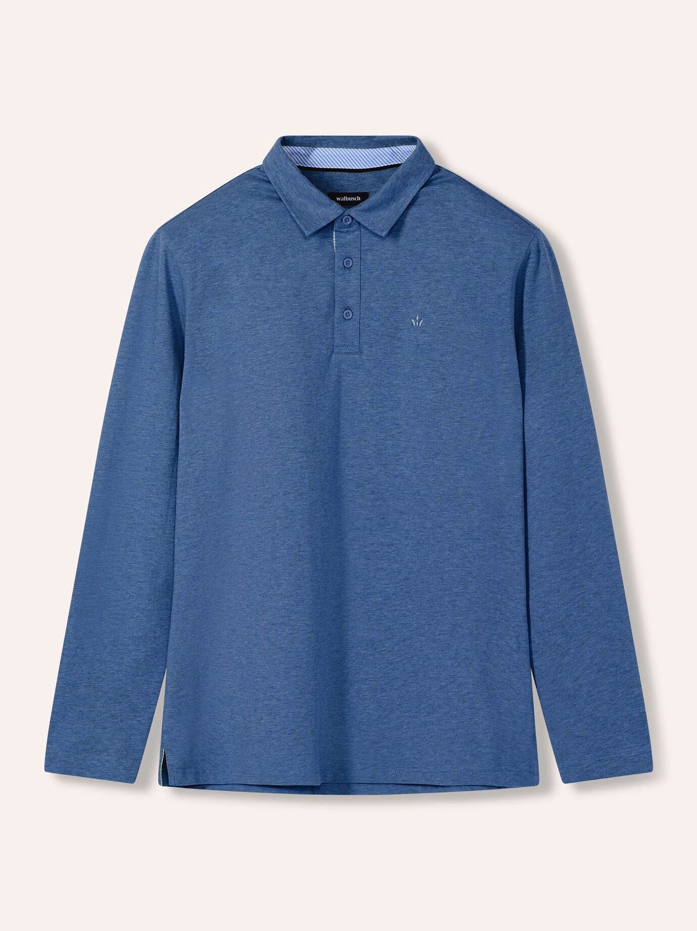 Walbusch Poloshirt Herren Langarmpolo aus Baumwollmix Shirt Feines Melange-Piqué, konfektionierter Hemdenkragen, pflegeleicht