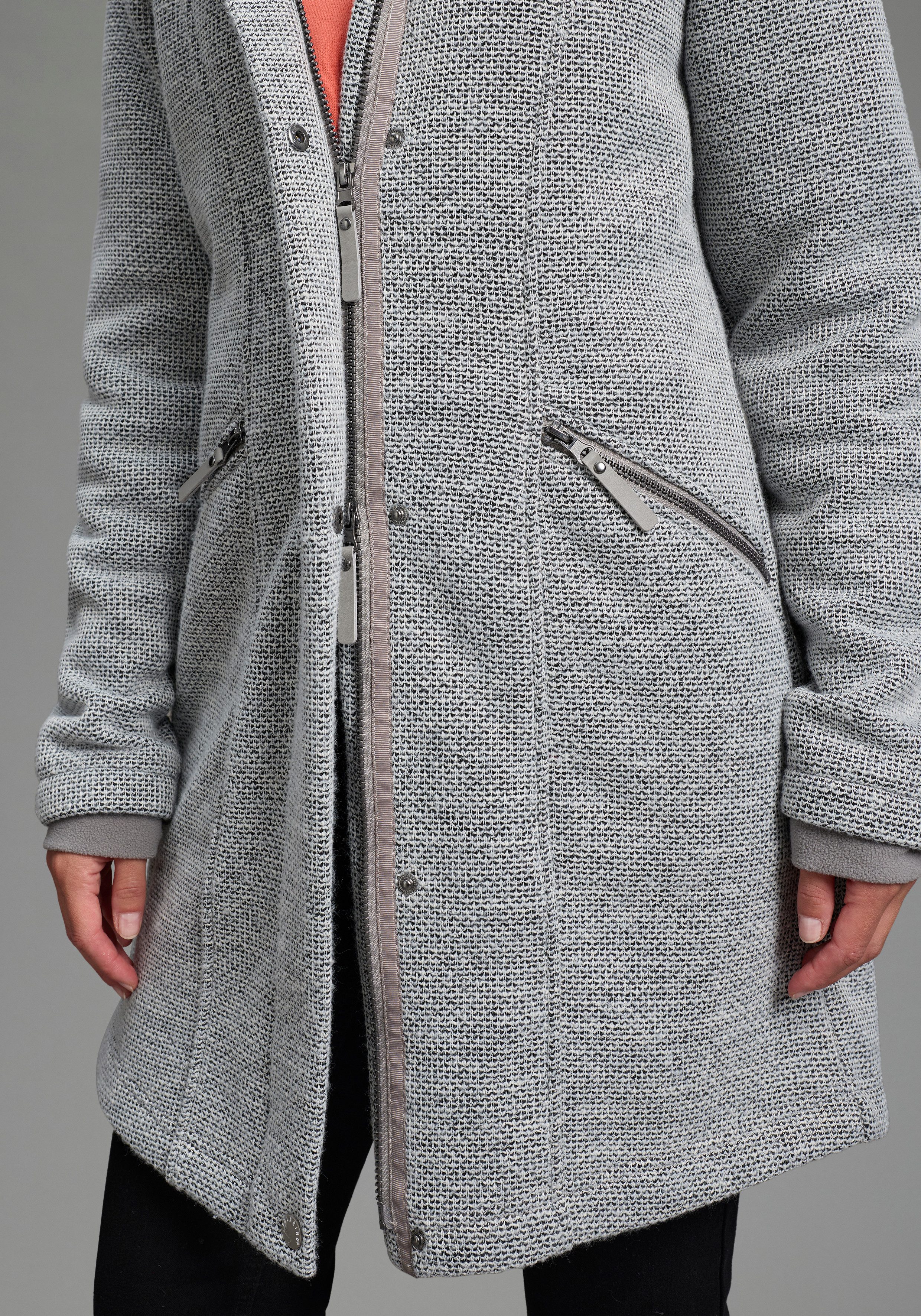 Polarino Strickmantel mit 2-Wege-Reißverschluss, aus Strickfleece, in melierter Tweedoptik