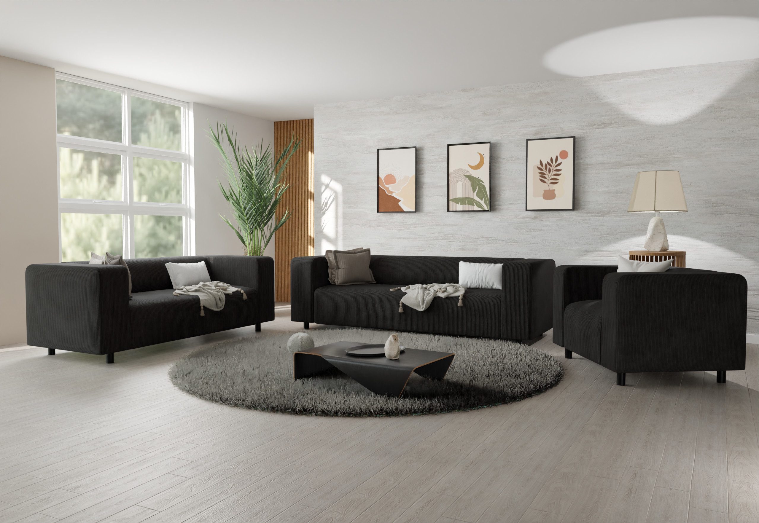 S-Style Möbel Polstergarnitur 3+2+1 Gustav aus Cord-Stoff mit bequemem Sitz günstig online kaufen