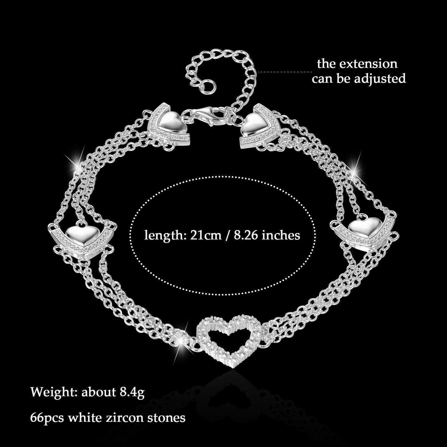 LuxusKollektion Fußketten Set Herz Fußkettchen Silber 925 Zircon Mehrreihig Fußschmuck Damen