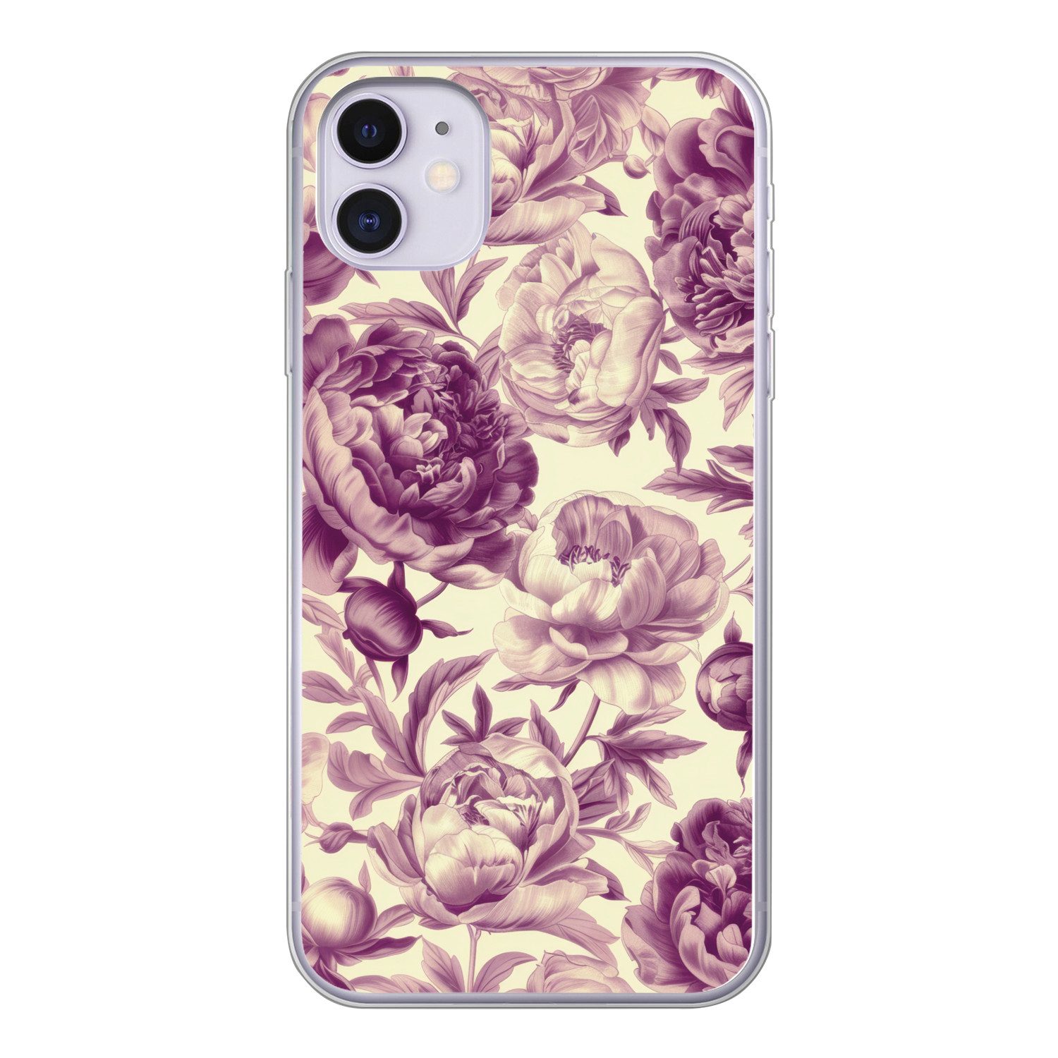 MuchoWow Handyhülle für Apple iPhone 11 Blumen - Muster - Lila - Beige, Smartphone-Bumper, Print, Handy Schutzhülle Dünn