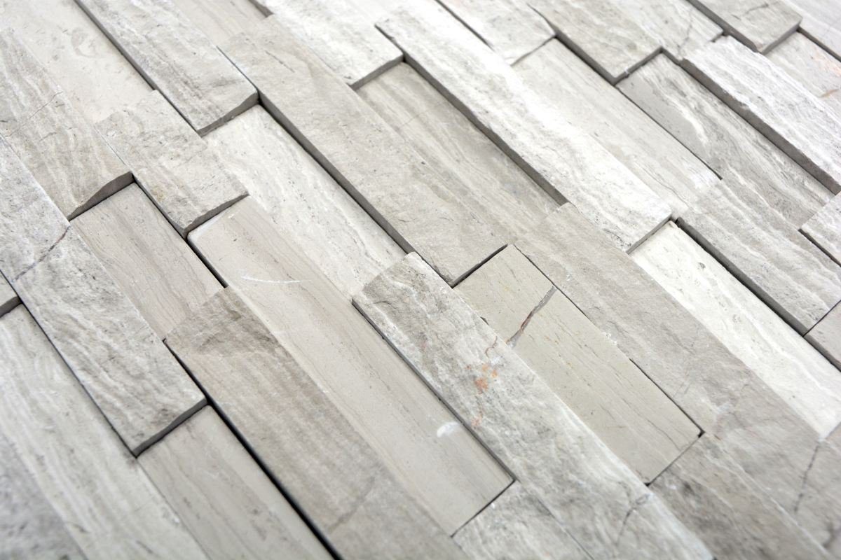 Mosani Mosaikfliesen Splitface Marmor Mosaik Steinwand Naturstein Brick hellgrau Streifen