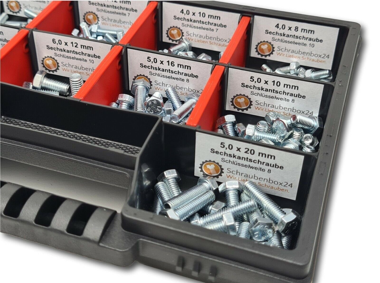 Schraubenbox24 Sechskantschraube Sortiment 933,ISO St., DIN M4-M5-M6 (S-Box, Sechskantschrauben 8mm-20mm, 215 215 Stück 4017), 