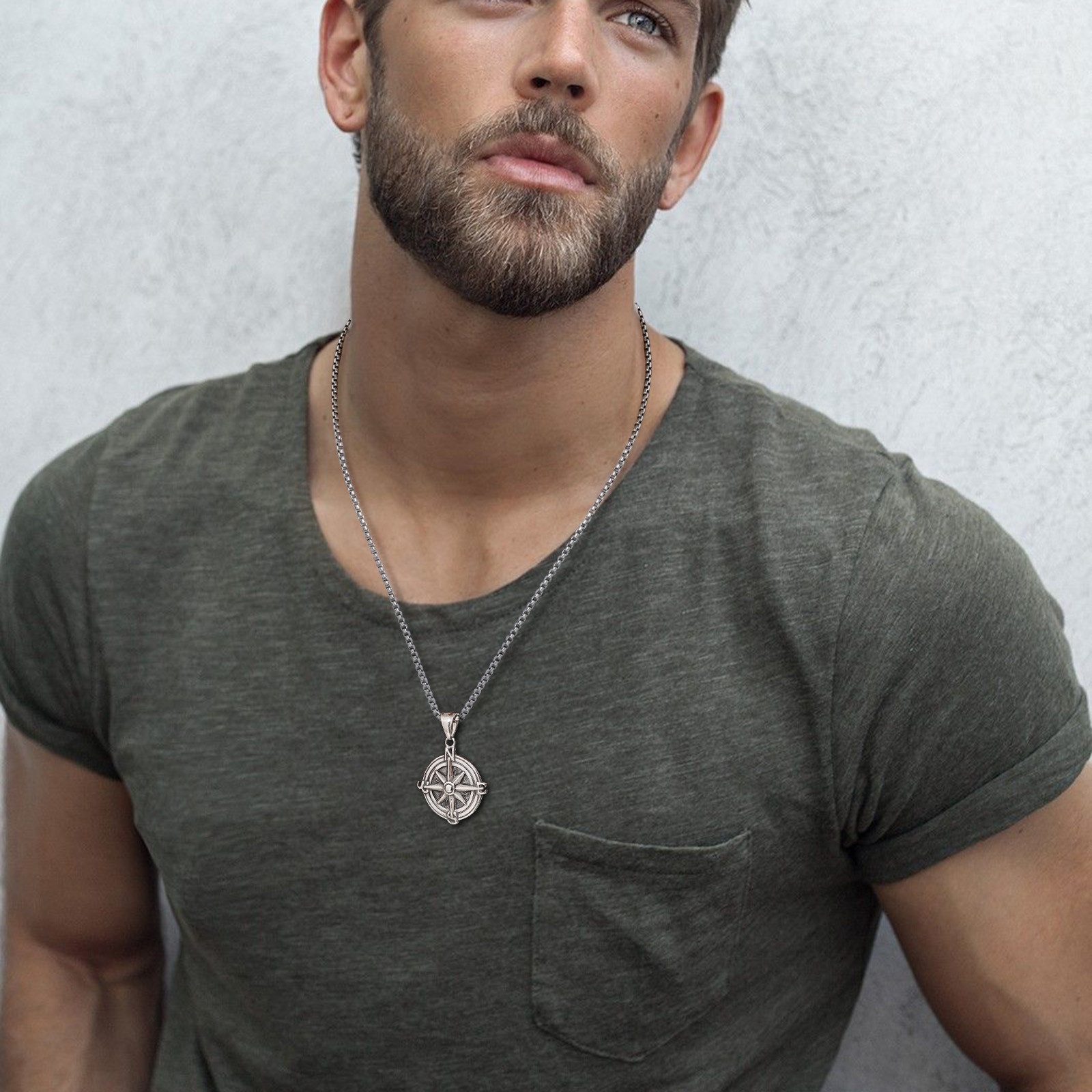 KARMA Kette mit Anhänger Kompass Edelstahl Silber Halskette modern Herren ( günstig online kaufen