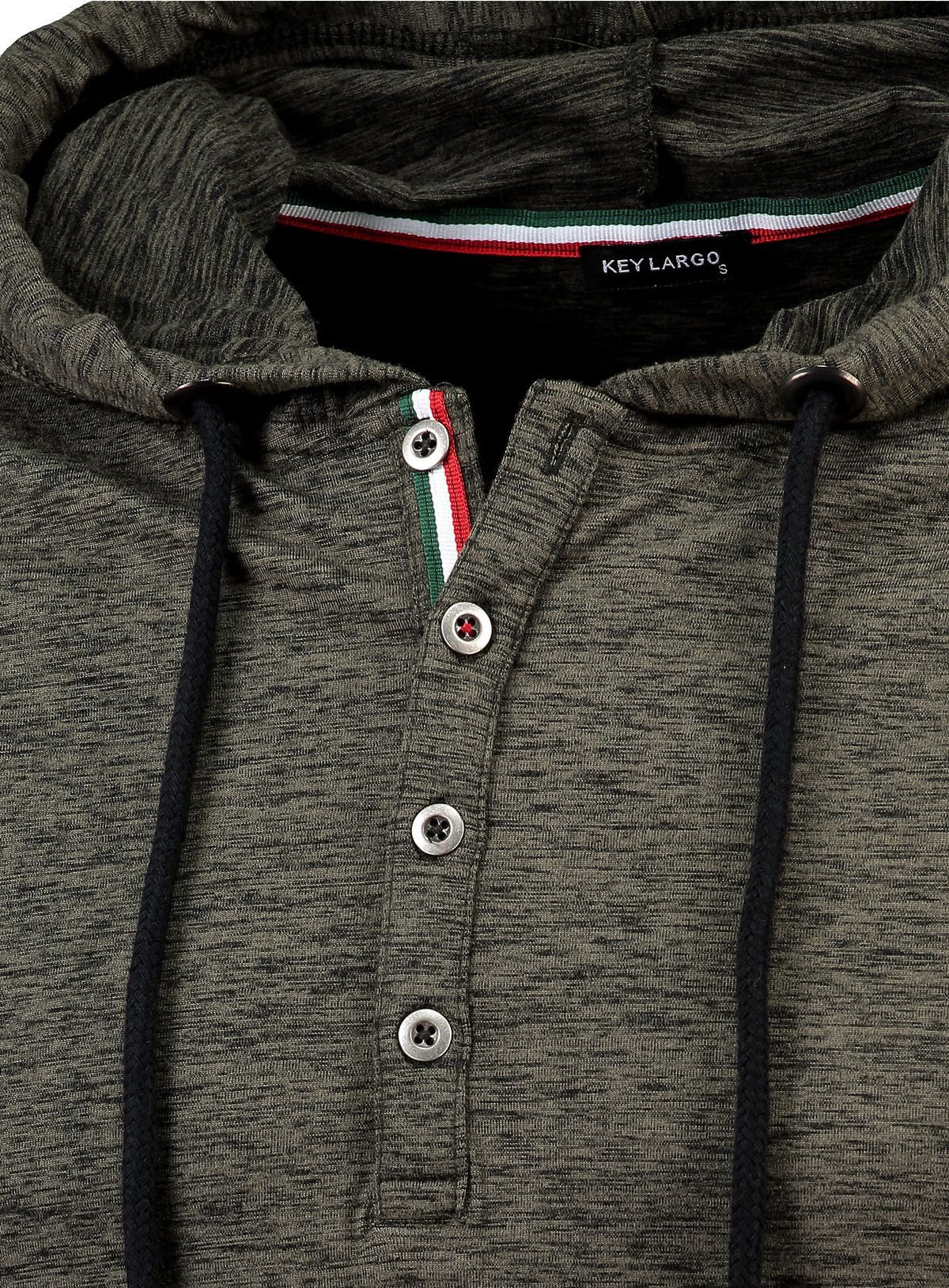 Key Largo Henleyshirt für Herren Jesse Longsleeve hoody Sweatshirt mit Kapuze MLS00058 mit Knopfleiste meliert langarm slim fit