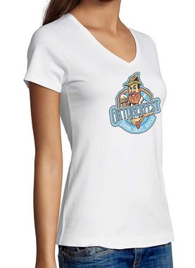 MyDesign24 T-Shirt Damen Oktoberfest T-Shirt - Oktoberfest Drink, Dance, Repeat V-Ausschnitt Print Shirt Slim Fit, i318