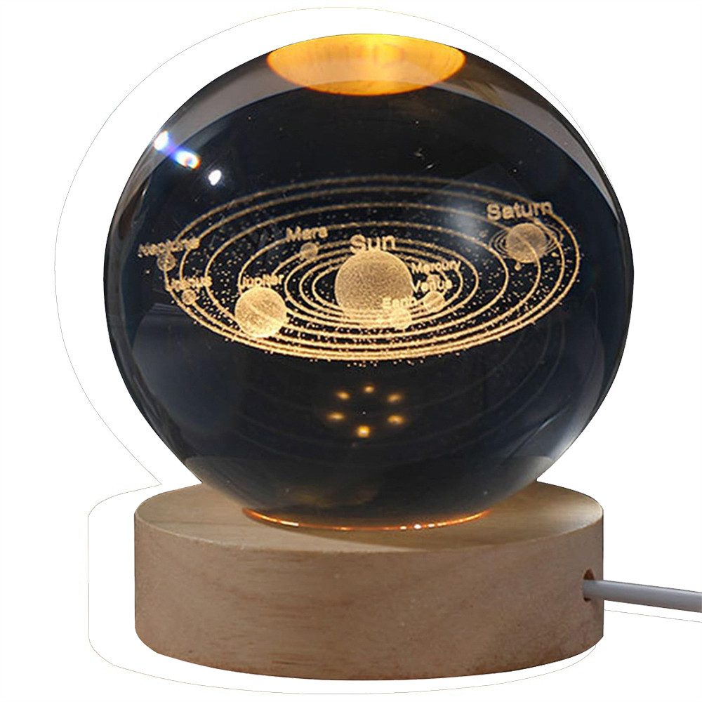 Nachtlicht 3D Kristallkugel Nachtlicht, USB 3D Solar System Crystal Ball