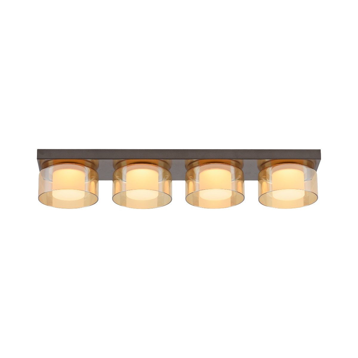 Paul Neuhaus LED Deckenleuchte Rika, Memory-Funktion, LED fest integriert, Warmweiß, 4-flammig, Amber/Opalglas, 70 cm, dimmbar via Wandschalter