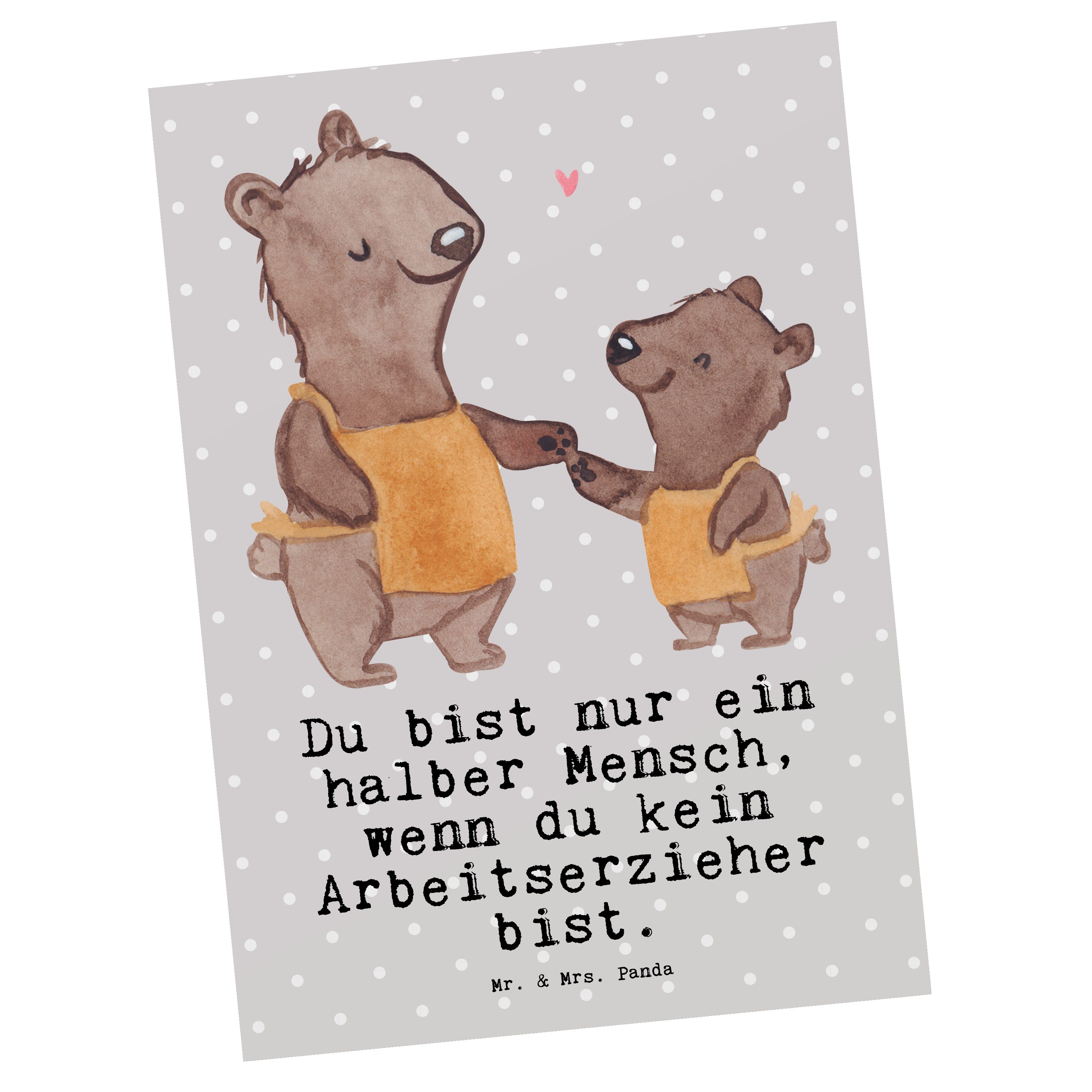Mr. & Mrs. Panda Postkarte Arbeitserzieher mit Herz - Grau Pastell - Geschenk, Studium, Ausbildu