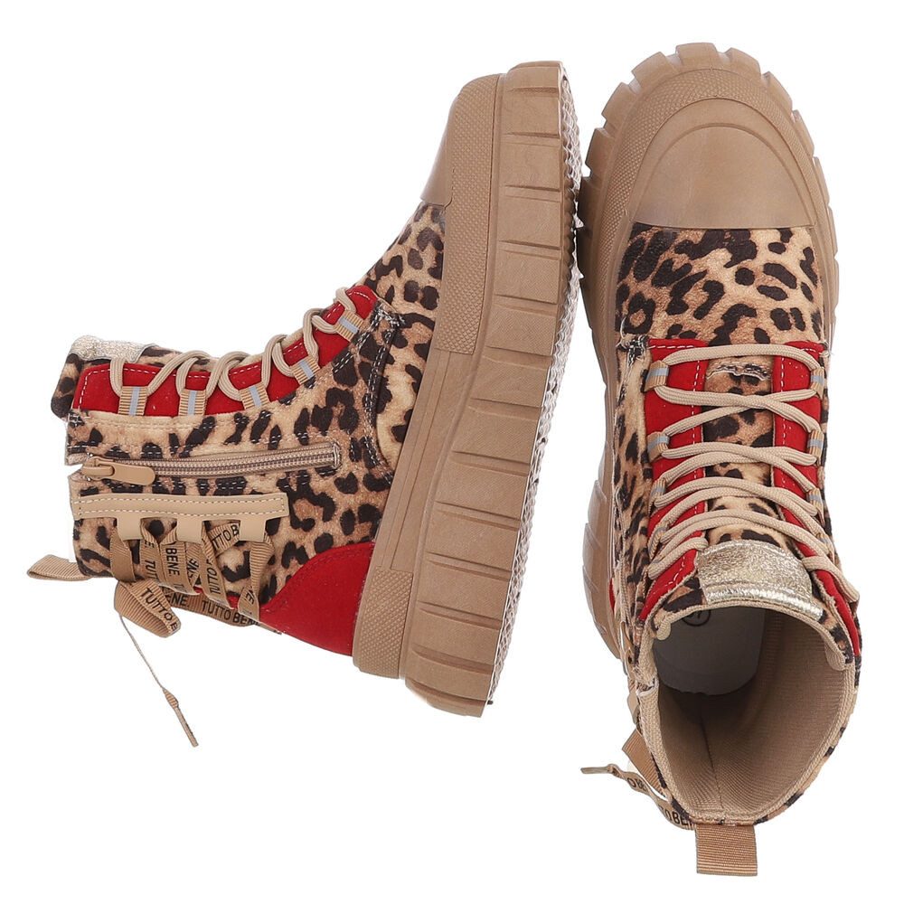 Ital-Design Damen Plateau-Bootie mit Schnürung und Riemen-Details Schnürstiefelette (92078926) Keilabsatz/Wedge Sneakers High in Beige
