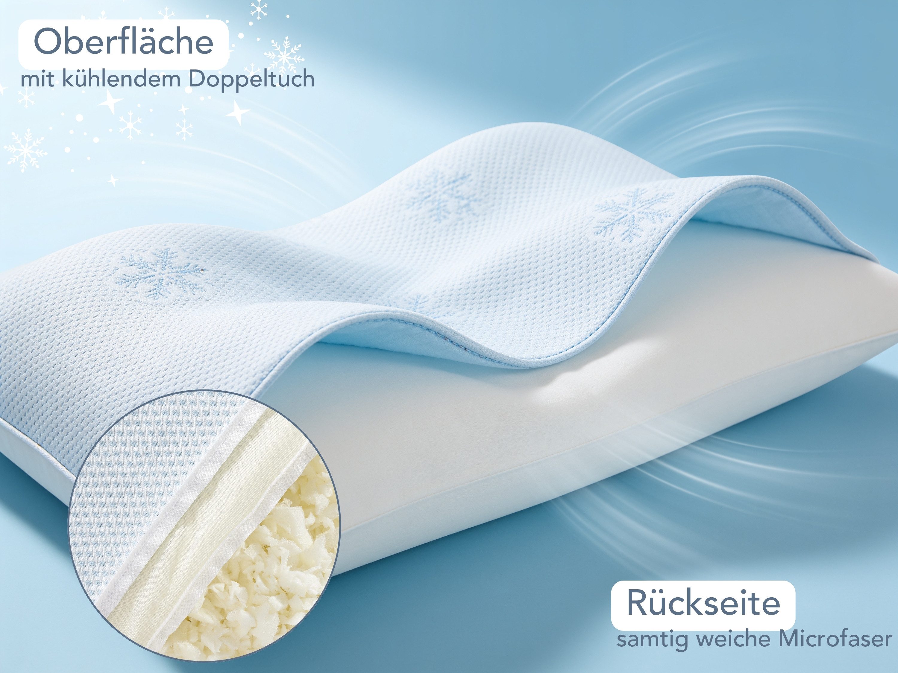 XDREAM Kopfkissen kühlendes Kissen, Füllung: Schaumstoffstäbchen, Bezug: Doppeltuchbezug mit kühlender Seite, Bauchschläfer, Seitenschläfer, Rückenschläfer, mit kühlendem Effekt, Memoy-Foam