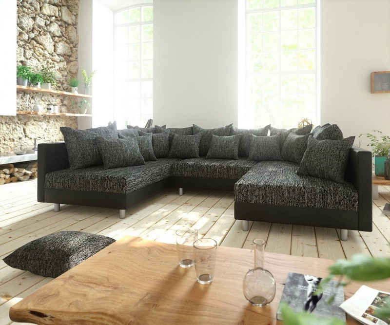 DELIFE Wohnlandschaft Clovis, Schwarz Wohnlandschaft modulares Sofa aus Modulsystem