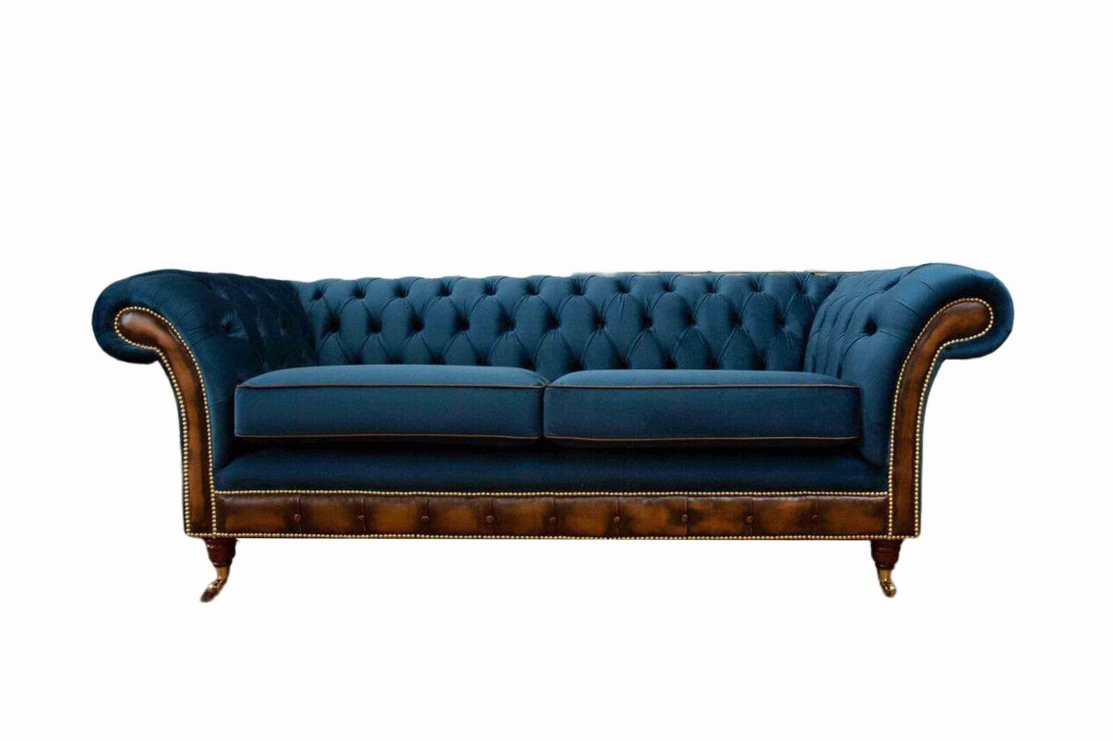 JVmoebel Sofa Designer Blauer Dreisitzer Couch Polster Sofa Chesterfield, Made in Europe