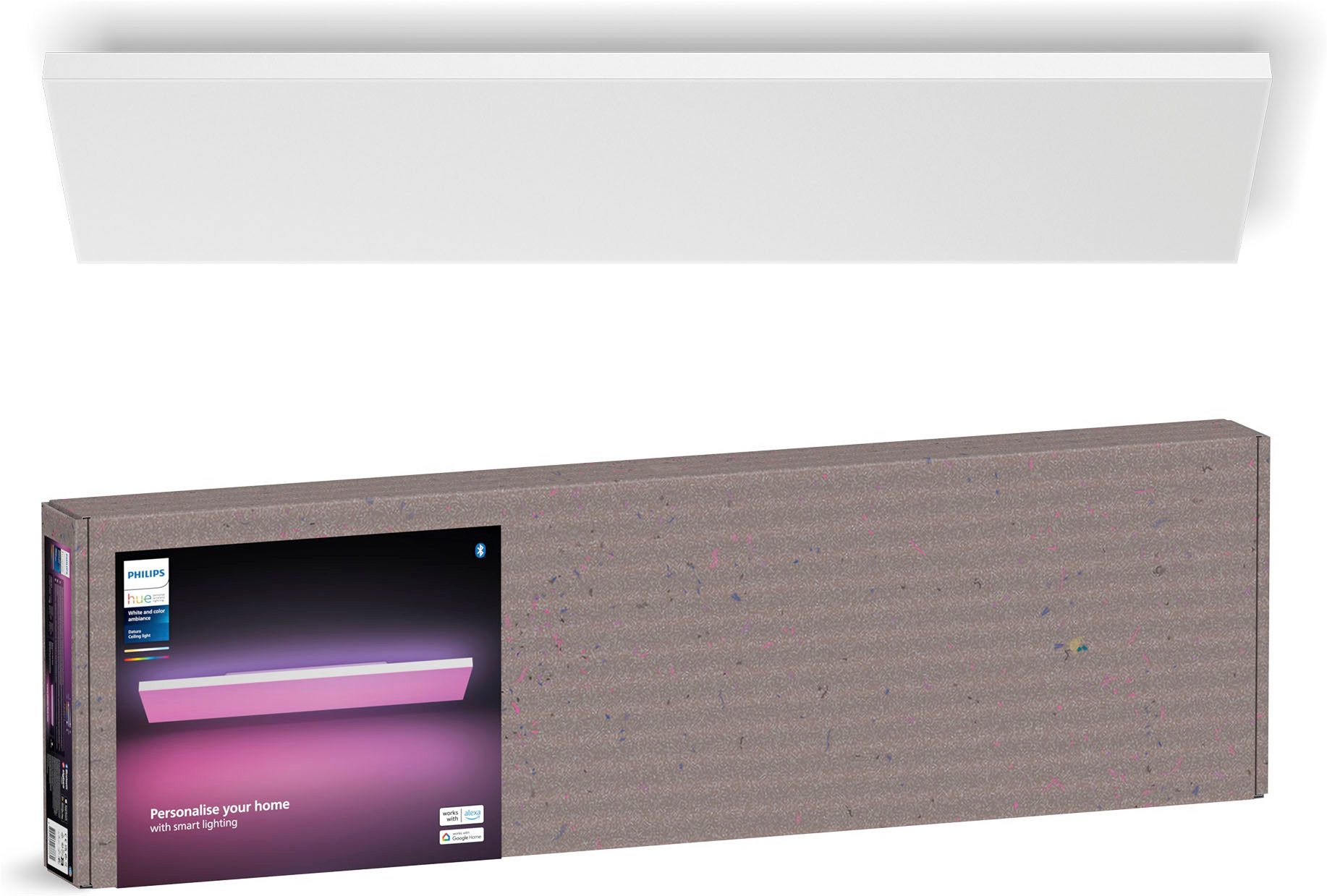 Philips Hue LED Panel White & Color Ambiance Datura rechteckig 120 x 30 cm, Abschaltautomatik, Bluetooth, CCT - über Fernbedienung, Dimmfunktion, Einschlafhilfe, Farbsteuerung, Farbwechsel, Memory, nach Trennung vom Netz, Nachtlichtfunktion, RGB, Smart Home, Timerfunktion, Weckerfunktion, dimmbar über Fernbedienung, mehrere Helligkeitsstufen, LED fest integriert, Farbwechsler, RGB, warmweiß - kaltweiß, App- & Sprachsteuerung, Smart Home, Backlight, Farbe & Weiß