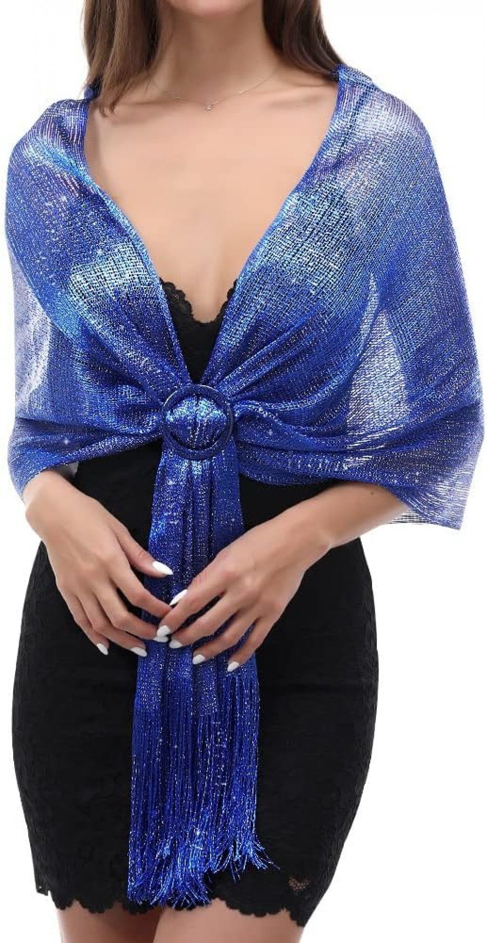 suitable Schal Holiday metal sparkling shawl for parties buckle WaKuKa evening BlauSilber