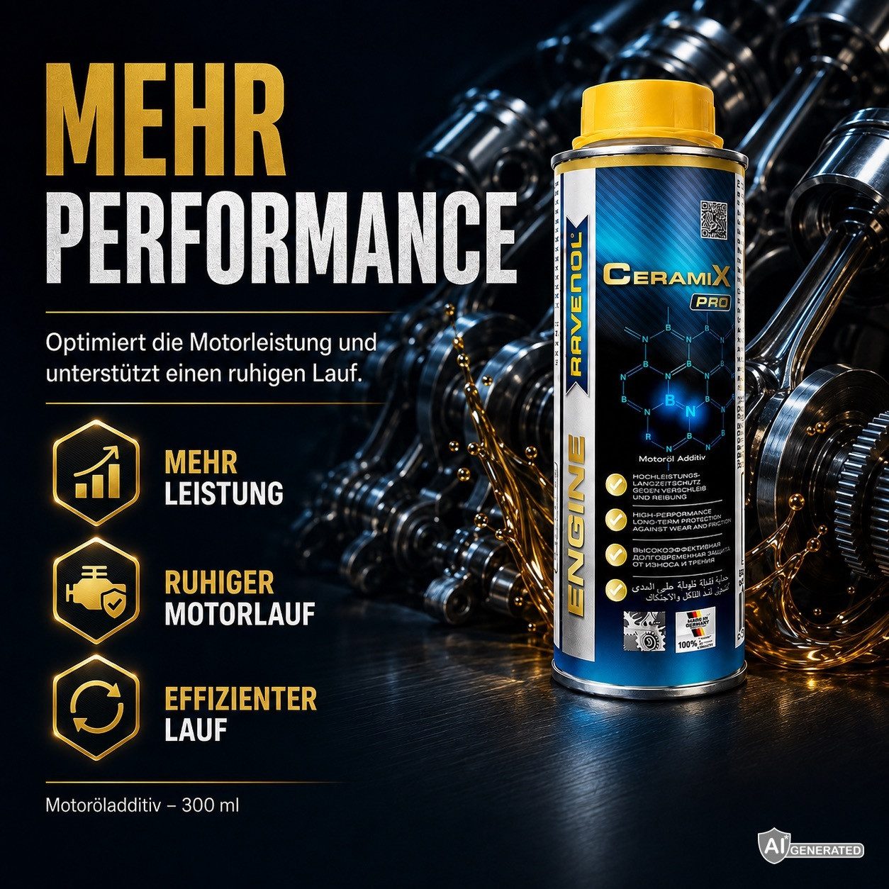 Ravenol Öl-Additiv CeramiX-Pro 300 ml Keramik Motoröladditiv mit hBN Verschleißschutz, 0,3 l, Keramik-Motoröladditiv mit hBN für Reibungs- & Verschleißschutz – Bild 3 von 5