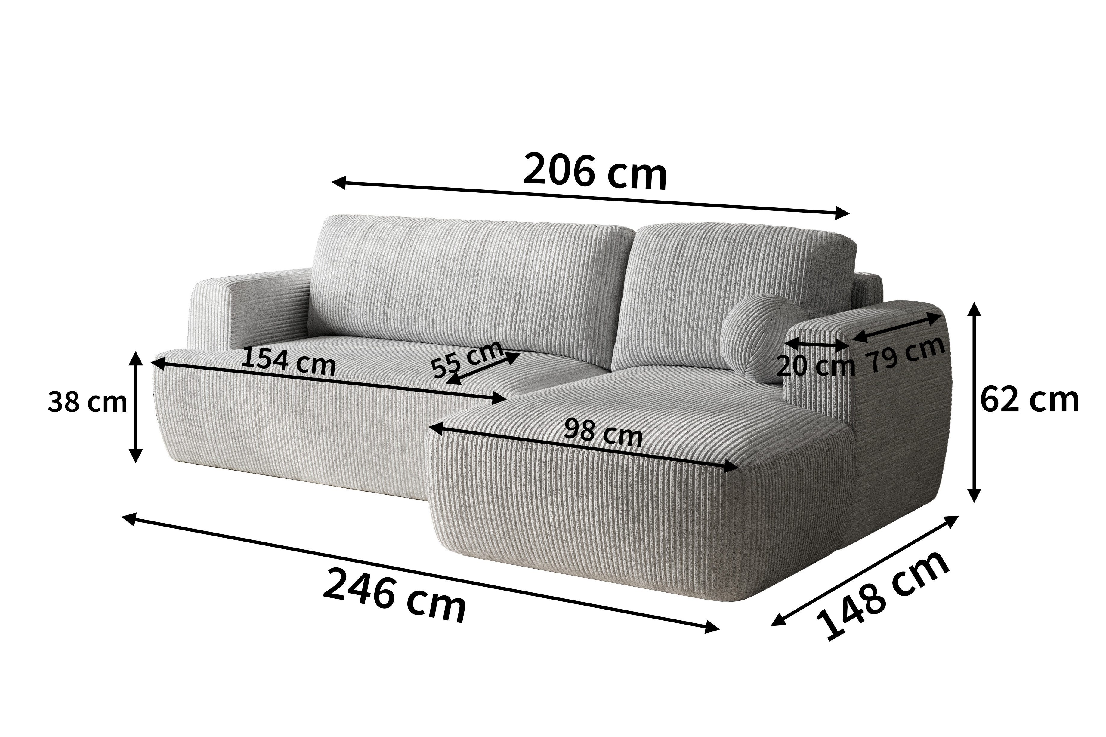 Masseno Ecksofa SENTI mit Schlaffunktion L-Form, Sofa mit Bettkasten