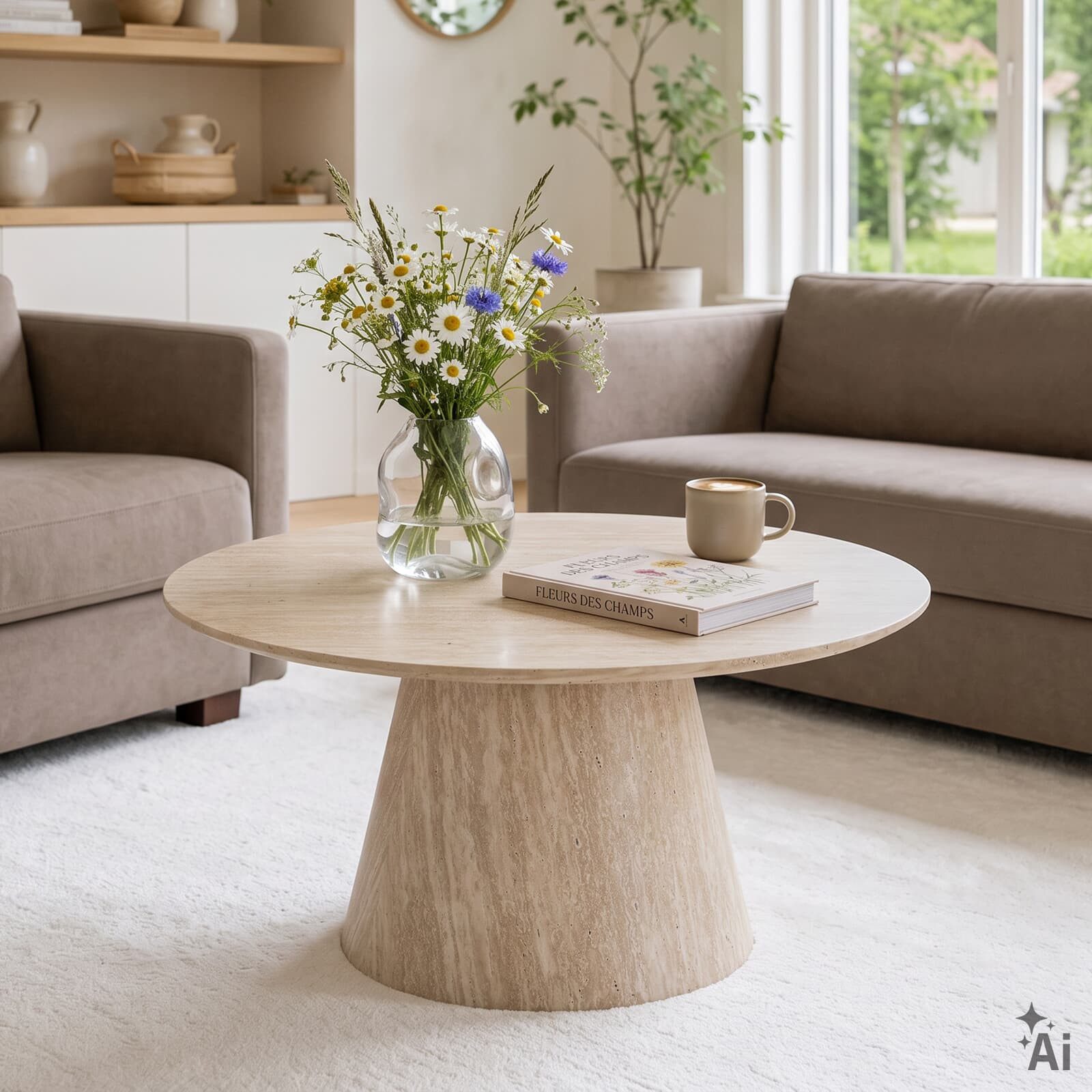 IDIMEX Couchtisch RUDA, Wohnzimmertisch rund 85 cm mit Kegelfuß, MDF in Travertin-Optik Beige