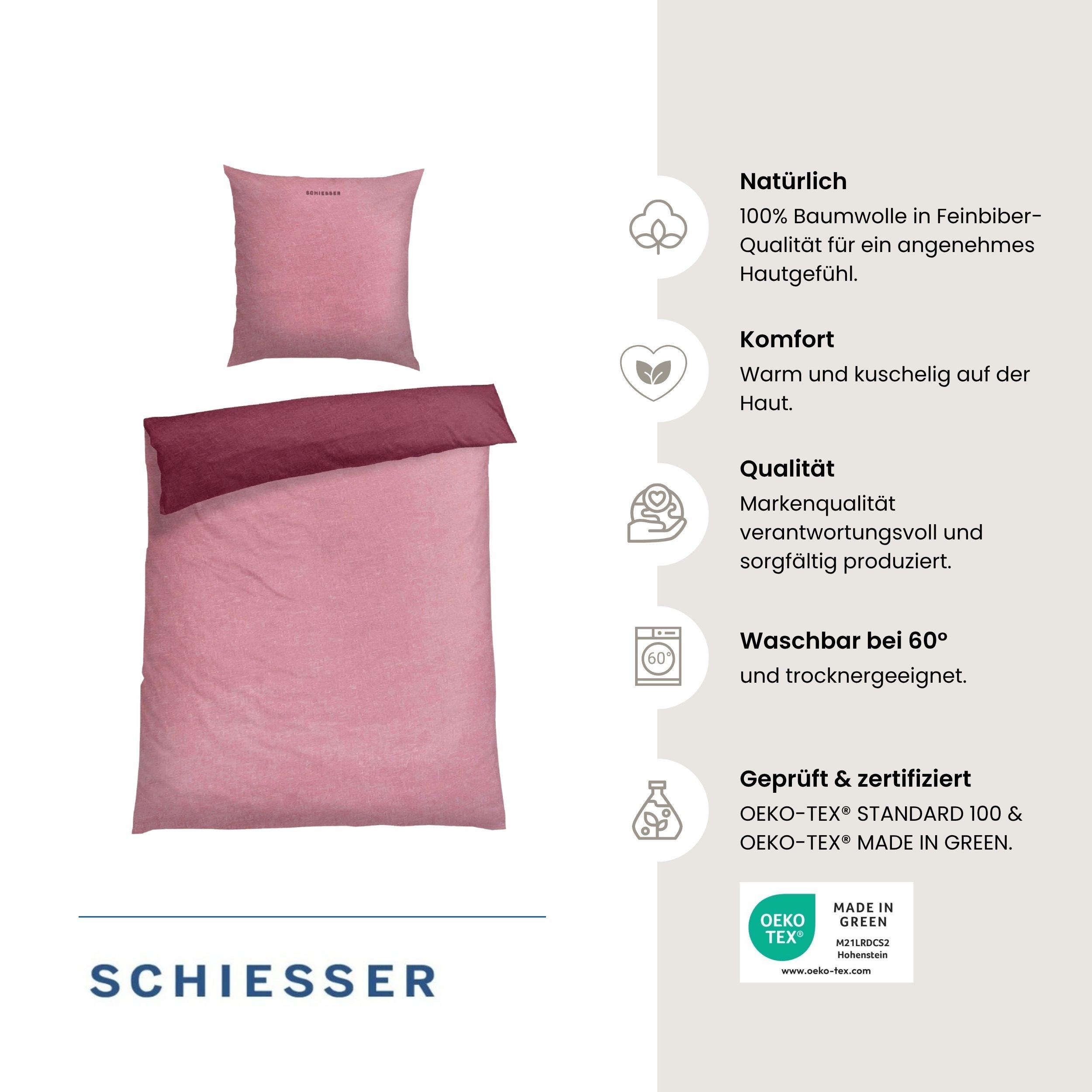 Schiesser Wendebettwäsche Doubleface aus weicher Baumwolle mit edlem Melangeeffekt, Feinbiber, 2 teilig, ab Größe 135x200 cm erhältlich, OEKO-TEX® MADE IN GREEN – Bild 2 von 5