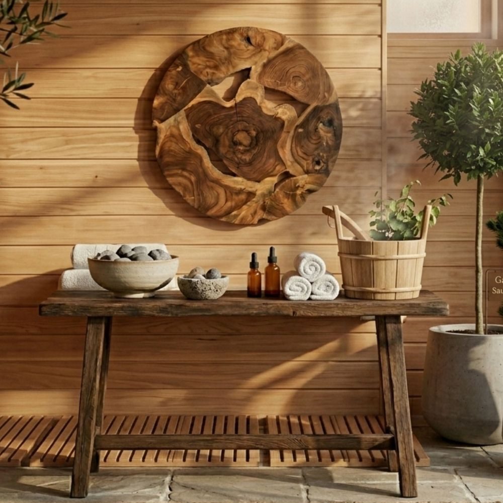 LebensWohnArt Dekoobjekt Wand-Deko aus Teakholz BAGIAN rund 40 cm Unikat Wandbild