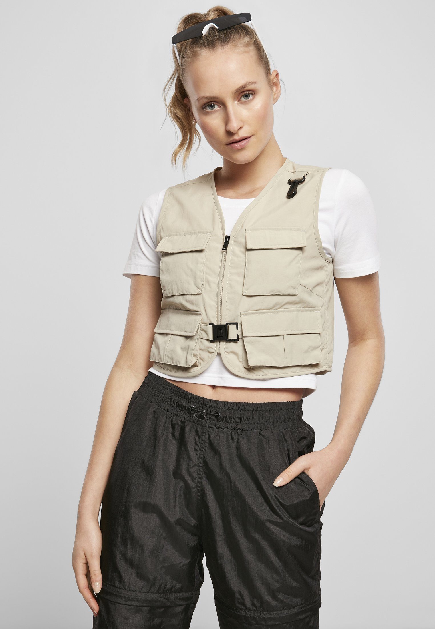 URBAN CLASSICS Jerseyweste Damen Ladies Short Tactical Vest (1-tlg) concrete