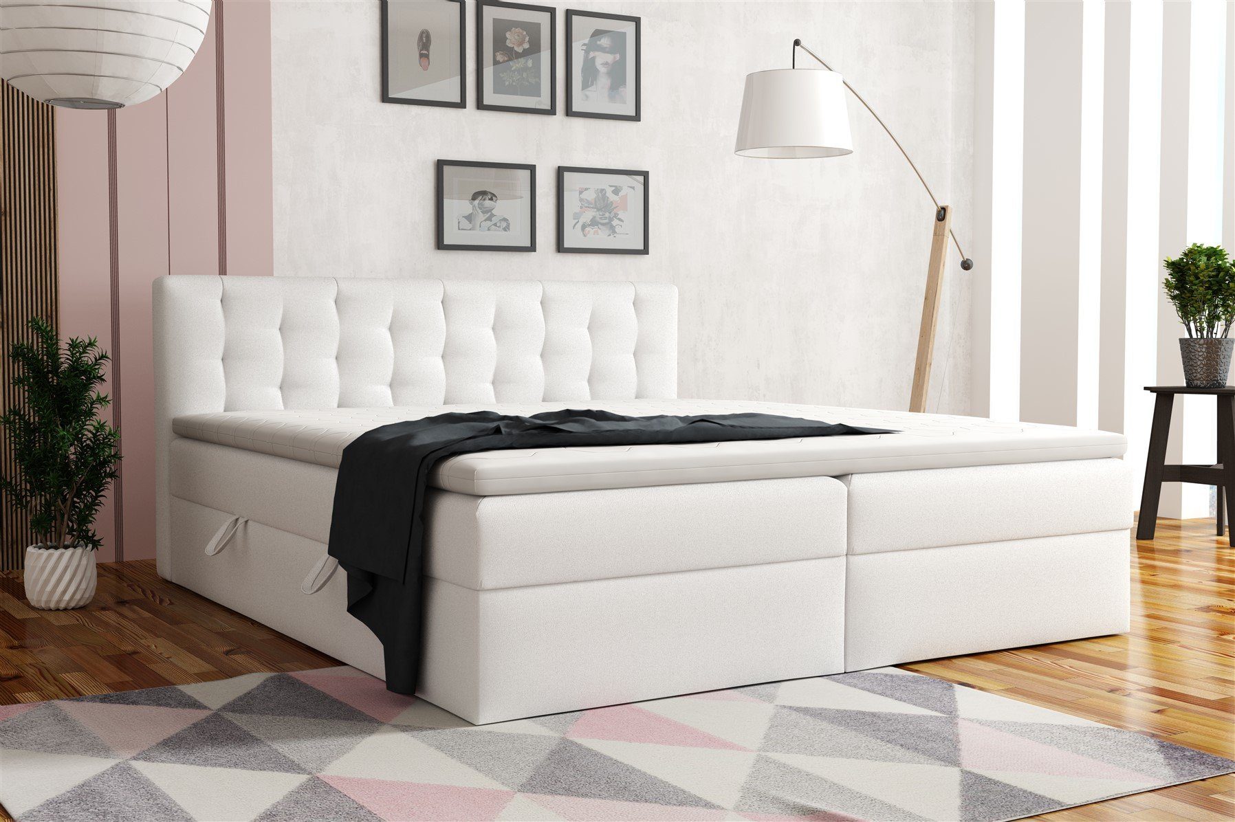 Fun Möbel Boxbett Schlafzimmerbett DIAGO in Kunstleder "Soft" Weiß (inkl. Bettkasten, 1-St., inkl. Kaltschaumtopper), Gepolstertes Kopfteil