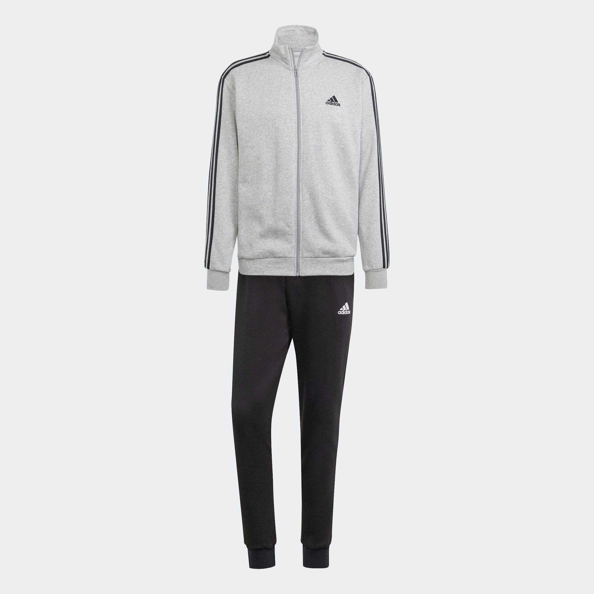 Black (2-tlg) Heather Grey BASIC Trainingsanzug 3-STREIFEN / Medium adidas Sportswear