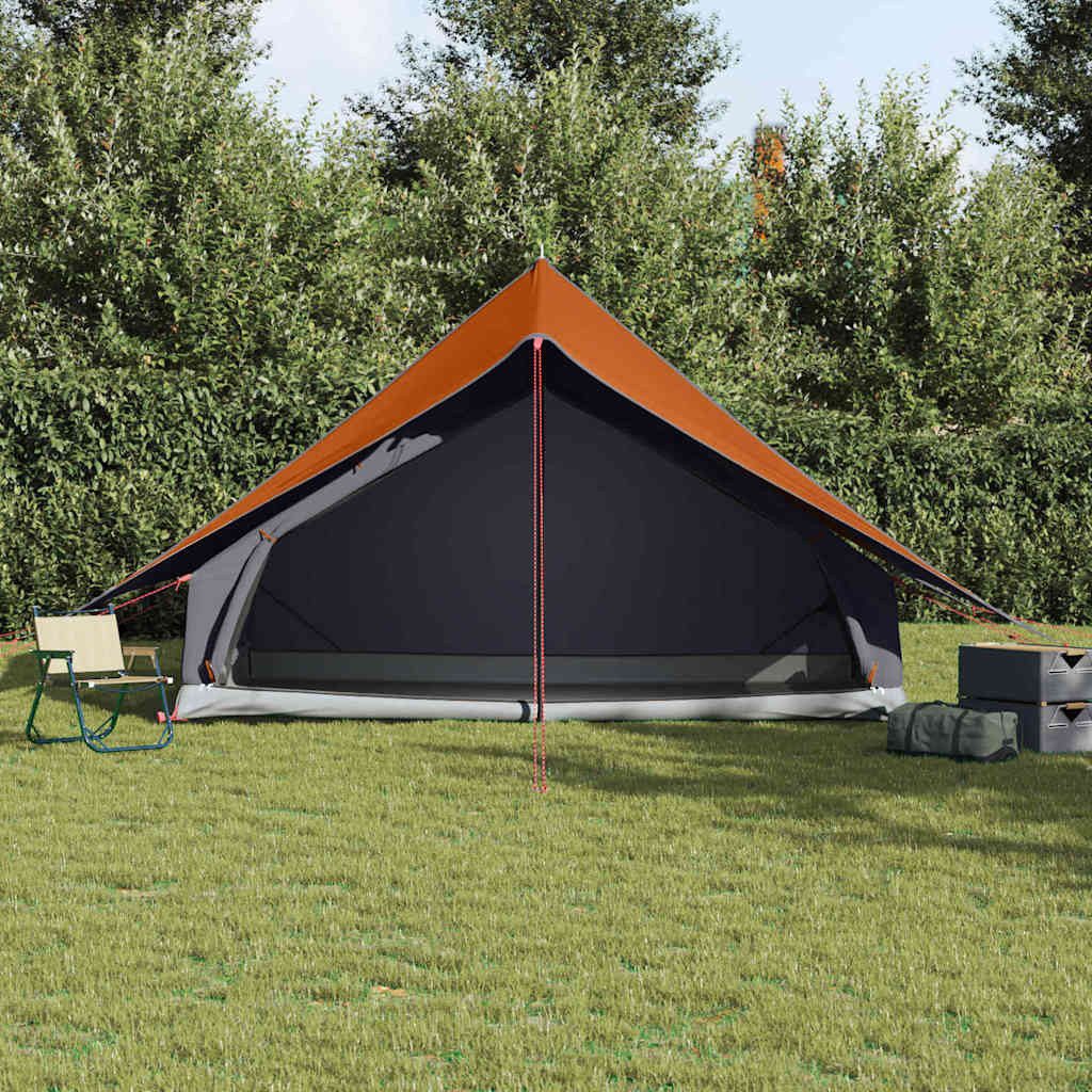 vidaXL Tunnelzelt Familienzelt mit Dach Grau und Orange 315 x 286 x 200 cm, (1 tlg)