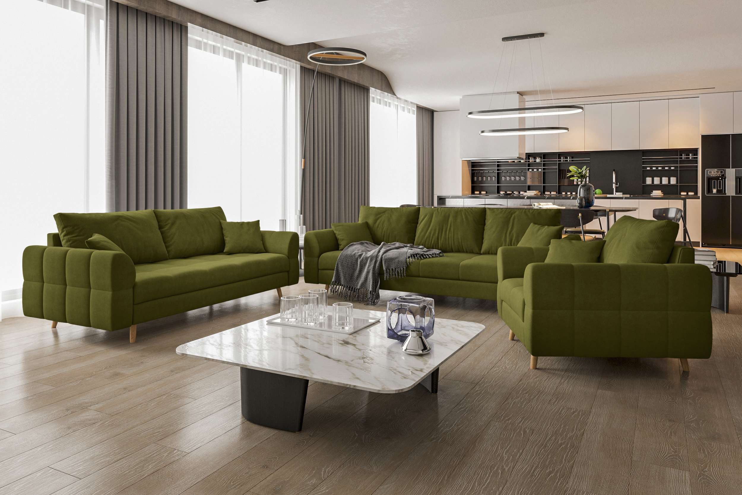 99rooms Polstergarnitur Bello, (Couchgarnitur, Set (3-tlg), günstig online kaufen