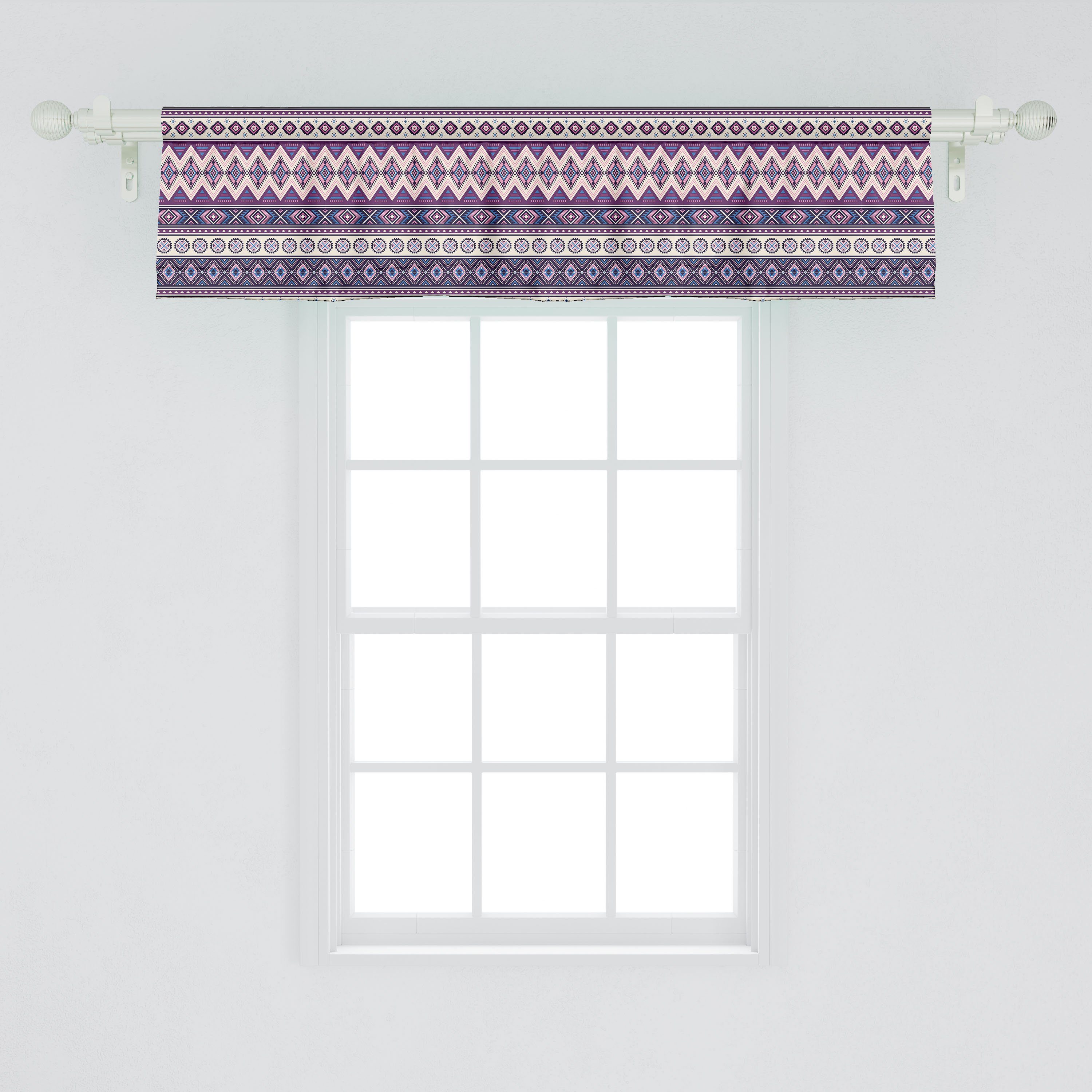Scheibengardine Vorhang Volant für Küche Stangentasche, Abakuhaus, Microfaser, Tribal mit Triangles Schlafzimmer Dekor Lila Aztekisch Kunst