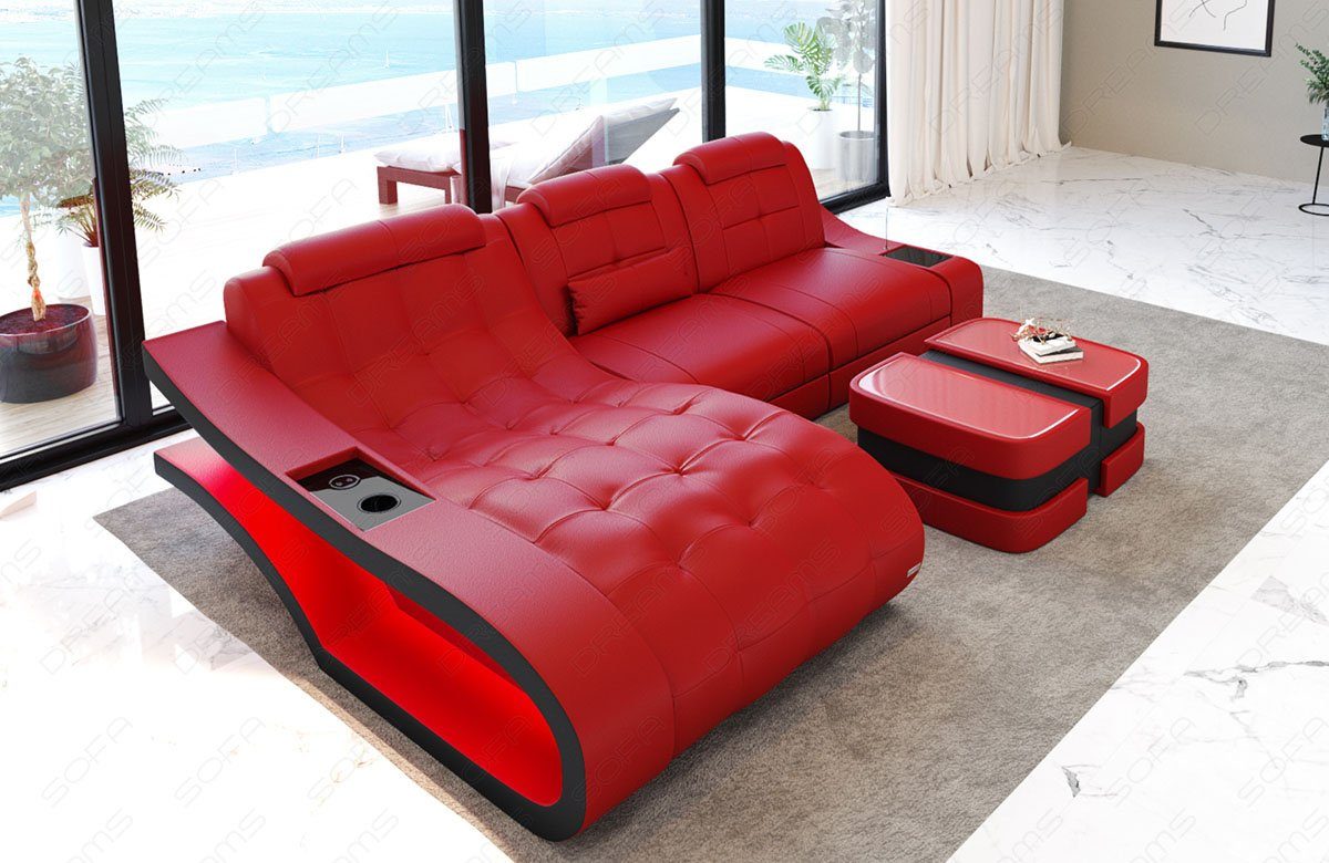 Sofa Dreams Ecksofa Leder Sofa Couch Elegante Ledercouch, L-Form Ledersofa mit LED, wahlweise mit Bettfunktion
