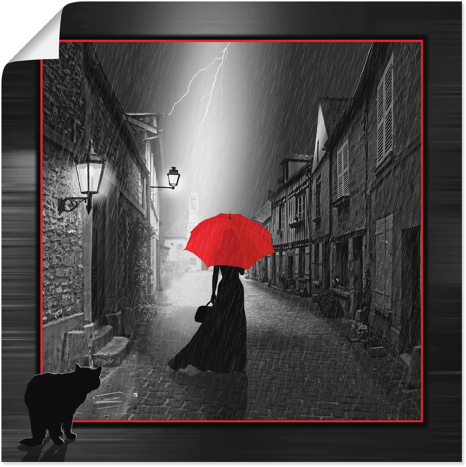 Artland Wandbild Die Frau mit dem roten Schirm 2, Frau (1 St), als Leinwandbild, Wandaufkleber oder Poster in versch. Größen | Poster
