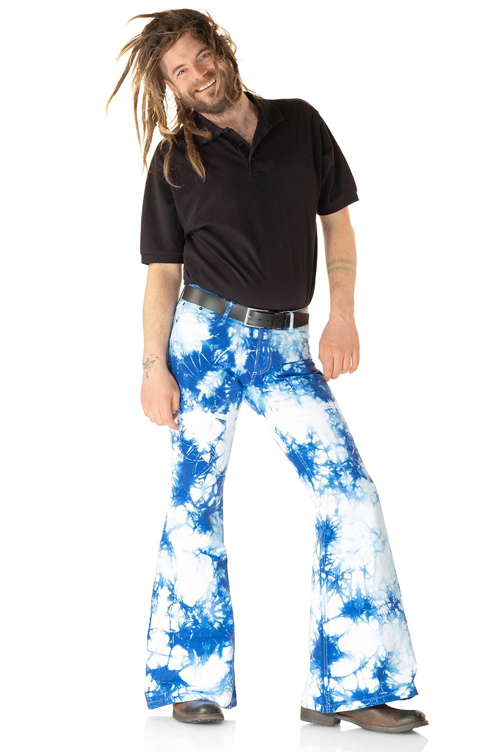 Comycom Schlaghose Herren Batik blau weiß