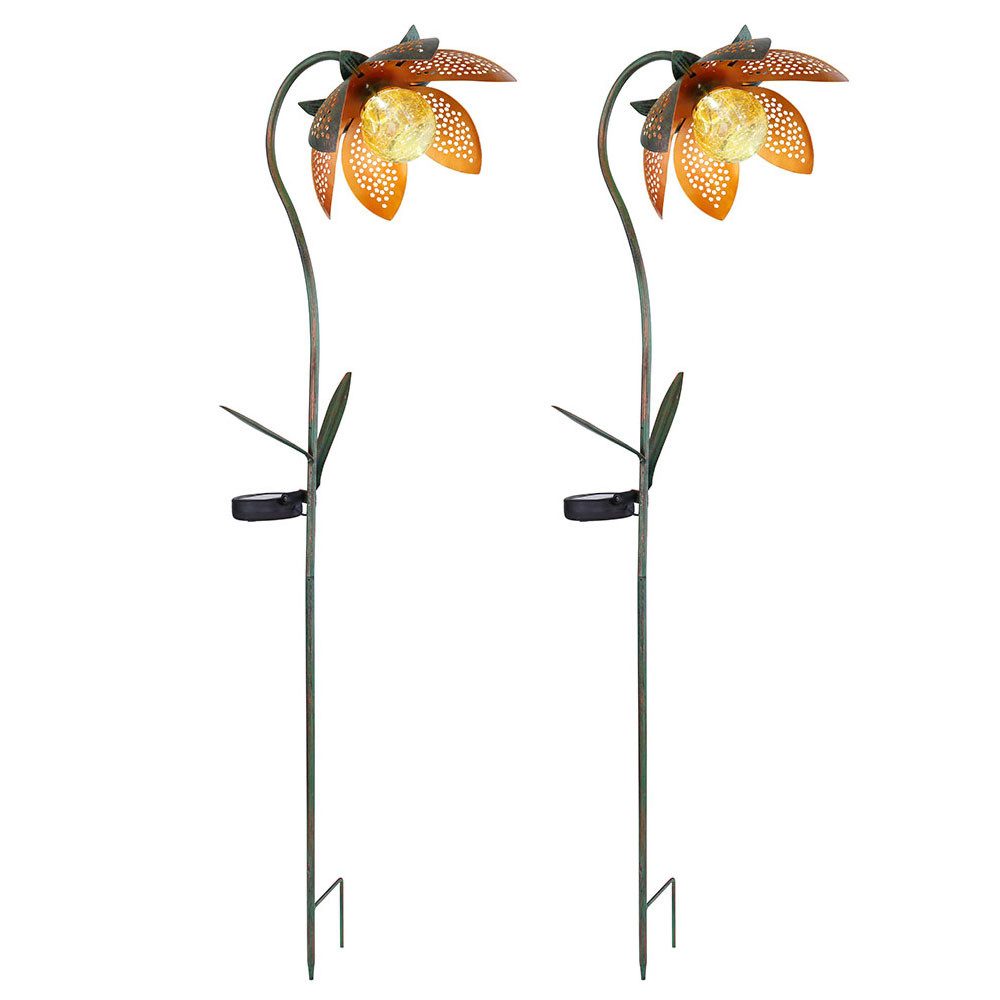GLOBO LIGHTING LED Solarleuchte, LED-Leuchtmittel fest verbaut, Tageslichtweiß, Solarleuchte Stecklampe Außenleuchte LED Crackle-Glas Blume Garten 2x