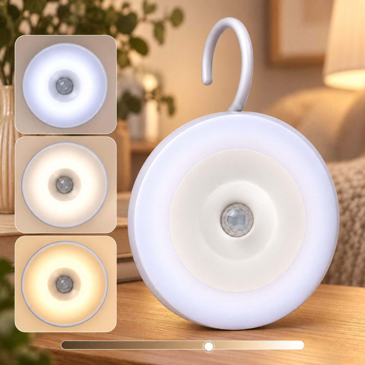 Fyrove LED Nachtlicht Nachtlampe mit Bewegungsmelder, 3CCT & 360° Haken,dimmbar & aufladbar, LED fest integriert, warmweiß, Neutralweiß, Tageslichtweiß, kaltweiß, ideal für Flur, Treppe, Kinderzimmer, Schlafzimmer & Schrank