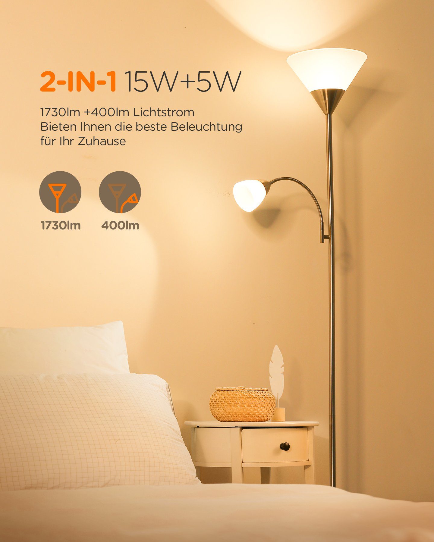 Tomons LED Stehlampe Dimmbar, mit Leselampe und Fernbedienung, Stehleuchte günstig online kaufen