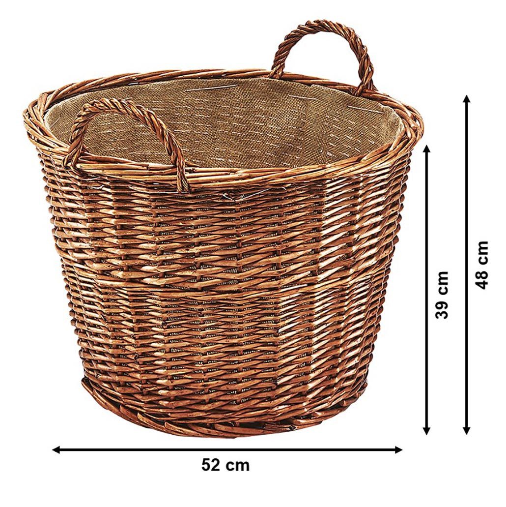 Kobolo Kaminholzkorb Holzkorb aus Weide rund mit Jutestoff