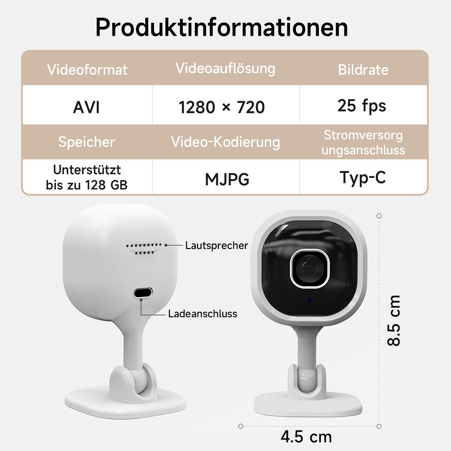 AIMAX Überwachungskamera Innen HD 1080p Wifi Mini Kamera Wlan mit Nachtsicht Bewegungserkennung (Zwei-Wege-Kommunikation/Audio,Bewegungsalarm, 128GB TF-Karte, 1-tlg., Mini Live Überwachungskamera Ideal für Haus, Vogelhaus, Nistkasten, Babyphone/Haustierkamera Innenbereich Überwachungskamera)