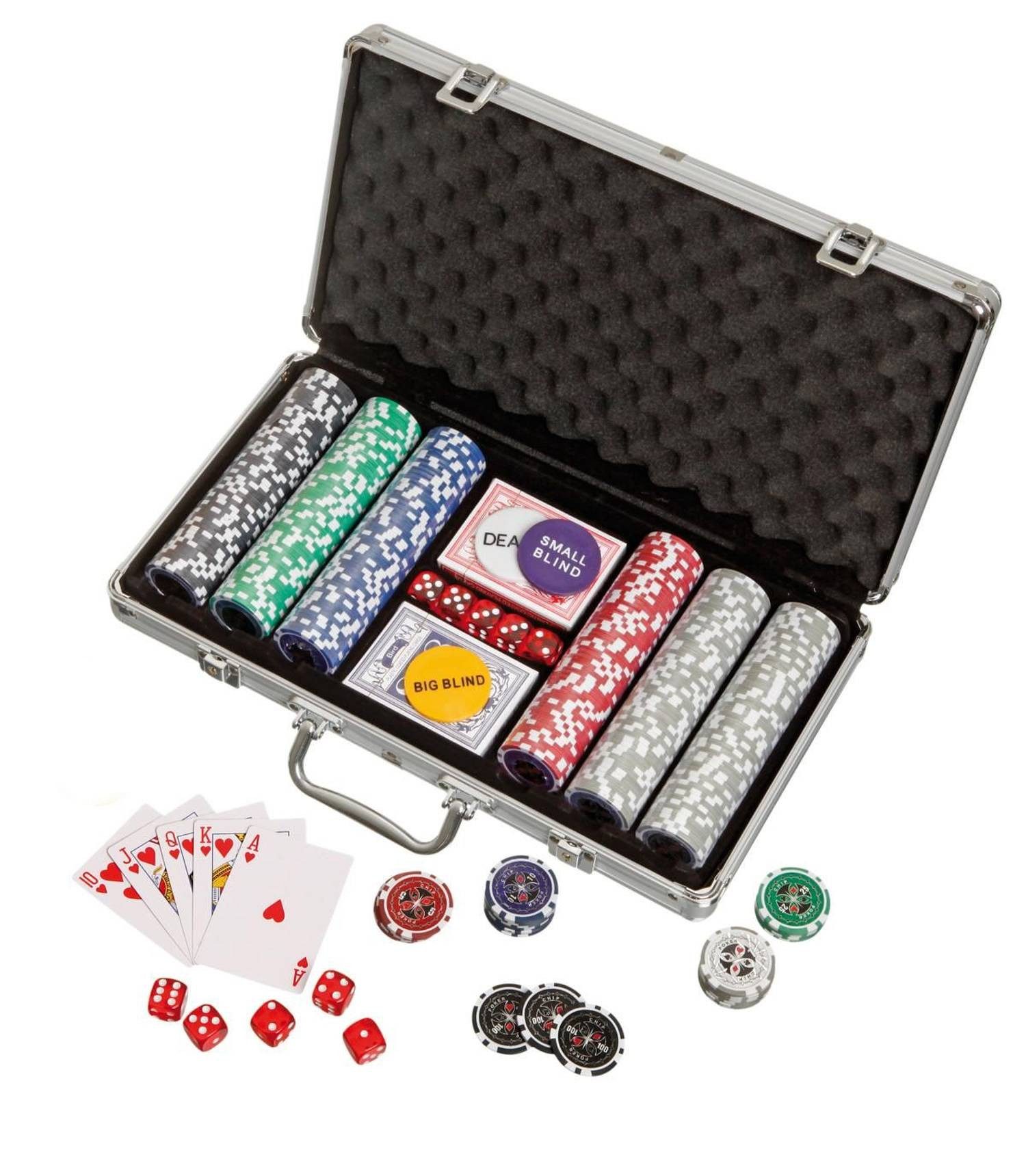 Philos Spiel Pokerkoffer Set mit 300 Casino Chips und Aluminiumkoffer