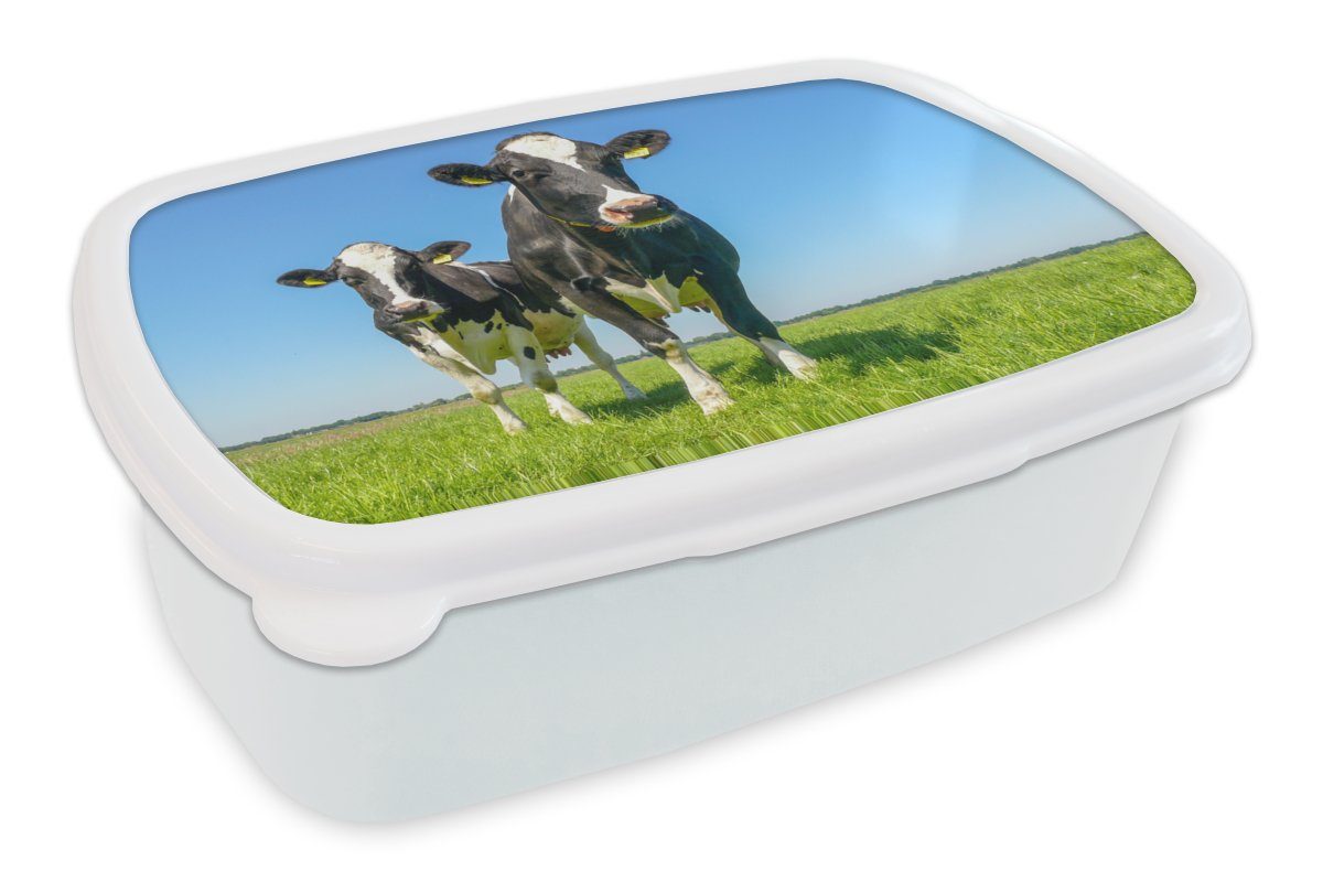 MuchoWow Lunchbox Kühe - Weide - Tiere - Bauernhof, Kunststoff, (2-tlg), Brotbox für Kinder und Erwachsene, Brotdose, für Jungs und Mädchen weiß