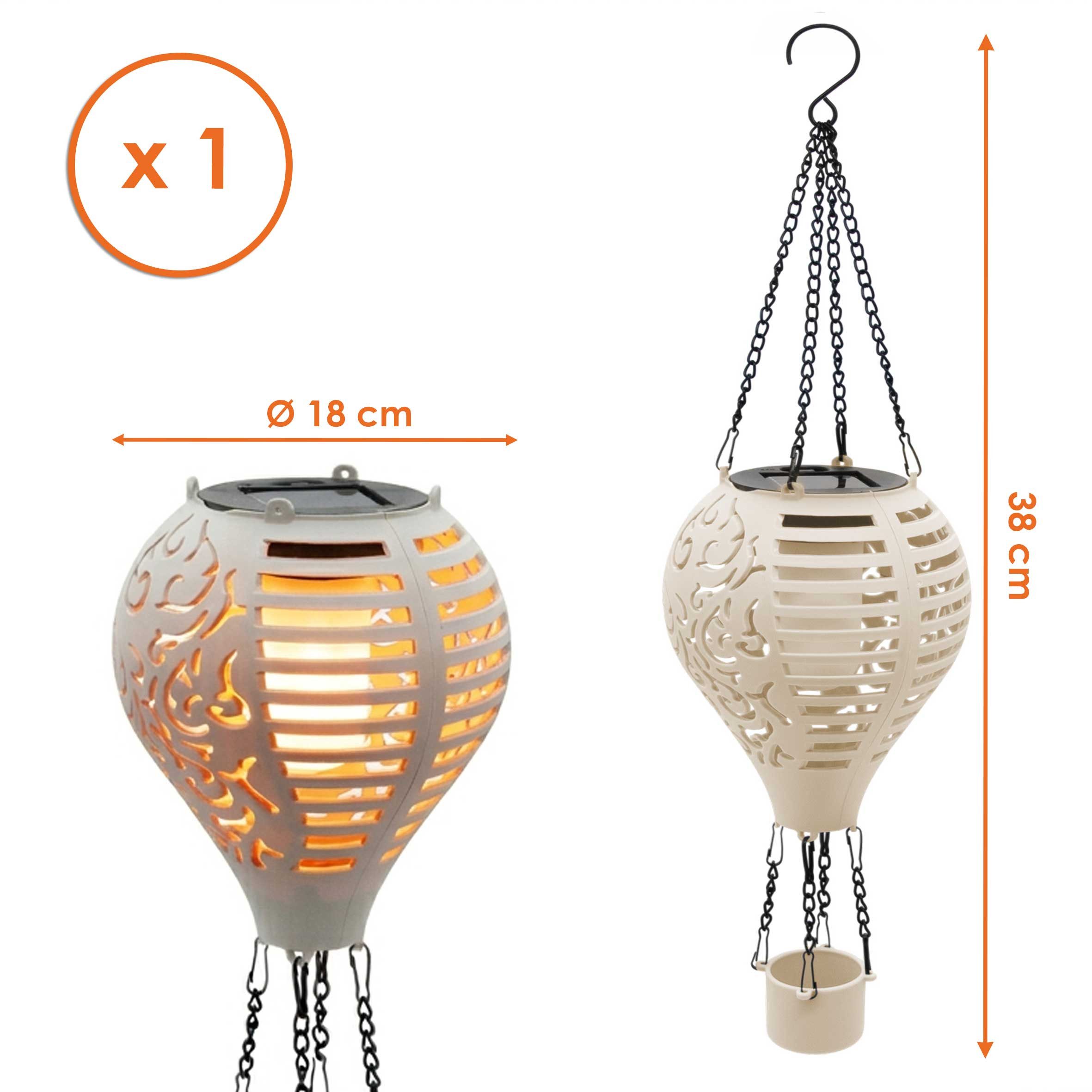 Spetebo LED Dekolicht Solar Heißluftballon beige zum Hängen mit Flammen Effek, Dämmerungssensor, LED fest integriert, orange (feuerfarben), LED Garten Lichtspiel mit Flackereffekt