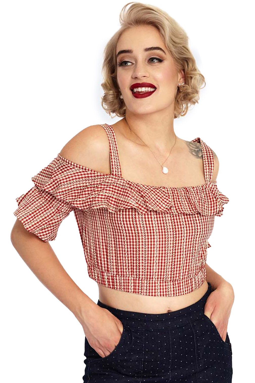 Voodoo Vixen Crop-Top Sophia Gingham Vintage Classic Oberteil Bauchfrei