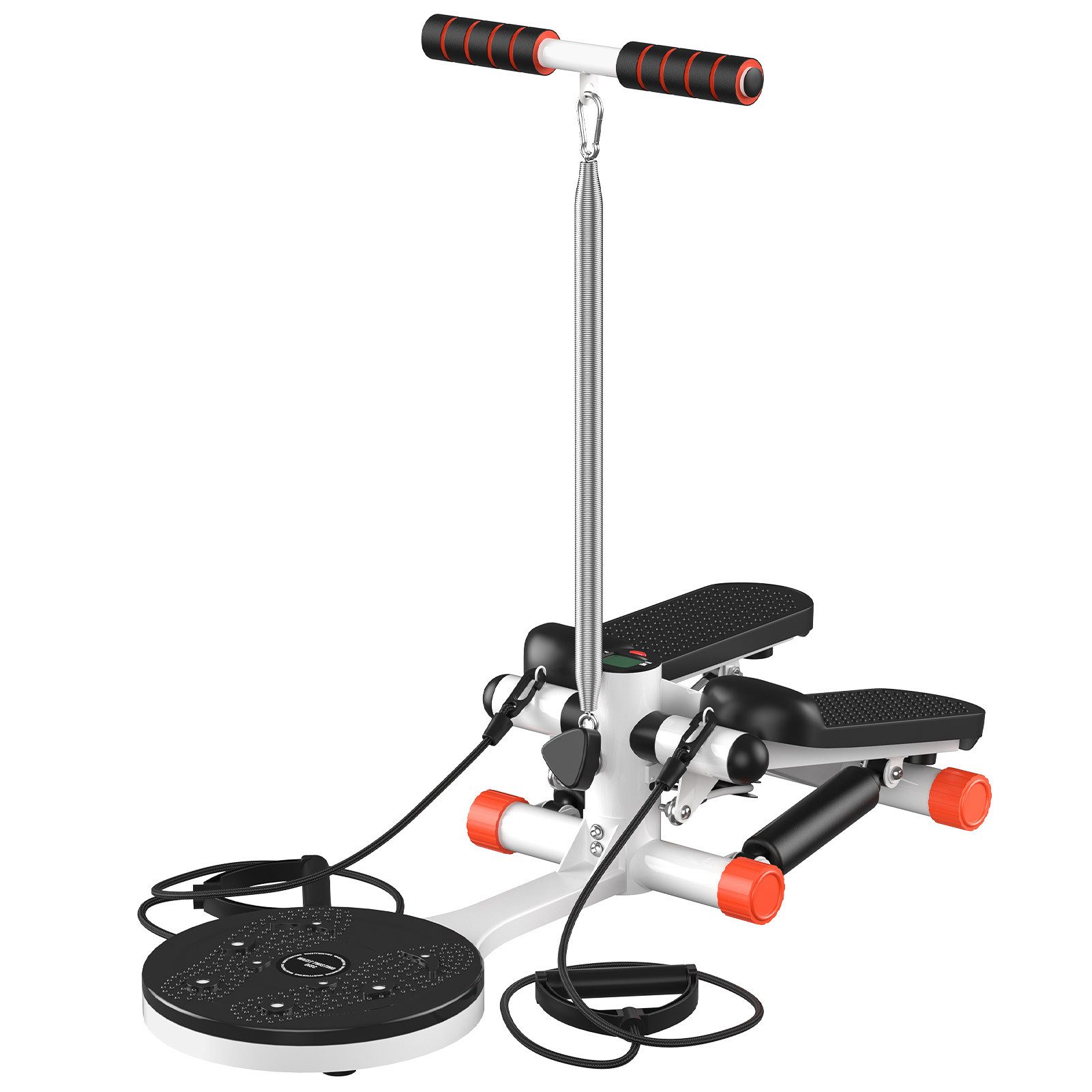 Rutaqian Mini Stepper Treppenstepper fur zwei Personen Mini Treppenstufen mit Lenker Up Down Swing Stepper mit Power Ropes LCD Display Ganzkorpertraining 150kg Tragkraft