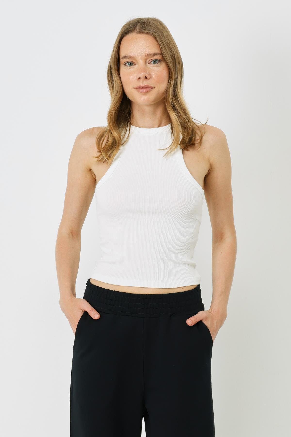 C&CITY Blusenbody Damen Halterneck Stretch Lang Tank Top