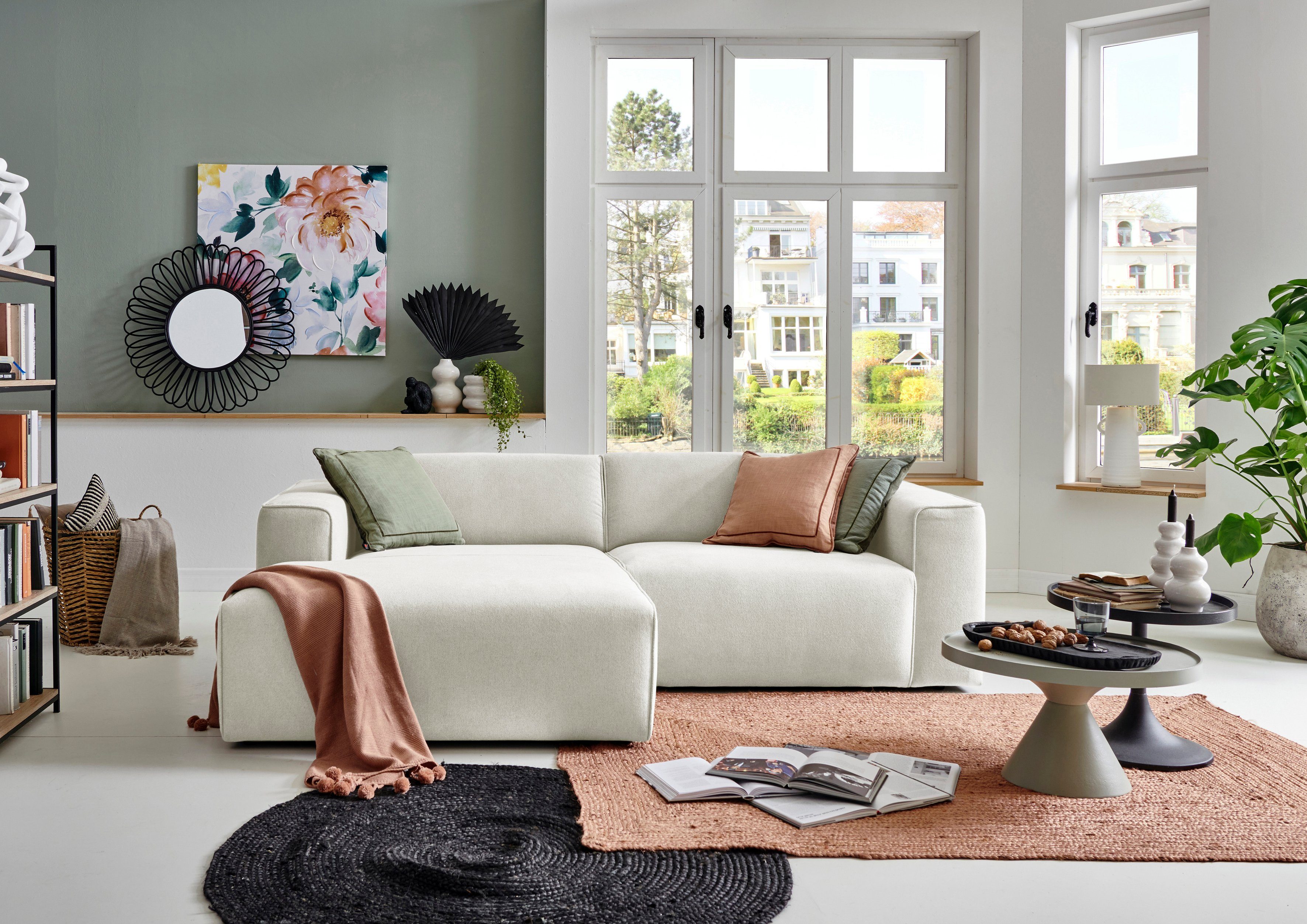 Home affaire Ecksofa Noord mit Kedernaht, Breite 234 cm, L-Form, Cord, Struktur, Webstoff, mit Wellenunterfederung, Massivholzrahmen