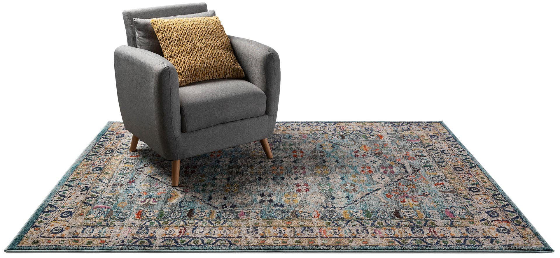 benuta Teppich Casa, rechteckig, Höhe: 11 mm, Teppich Wohnzimmer, Esszimmer, Schlafzimmer, Flur, Farbenfroh, Retro