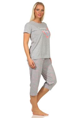 RELAX by Normann Pyjama Sommerlicher Damen kurzarm Capri Schlafanzug mit Schmetterlingsmotiv